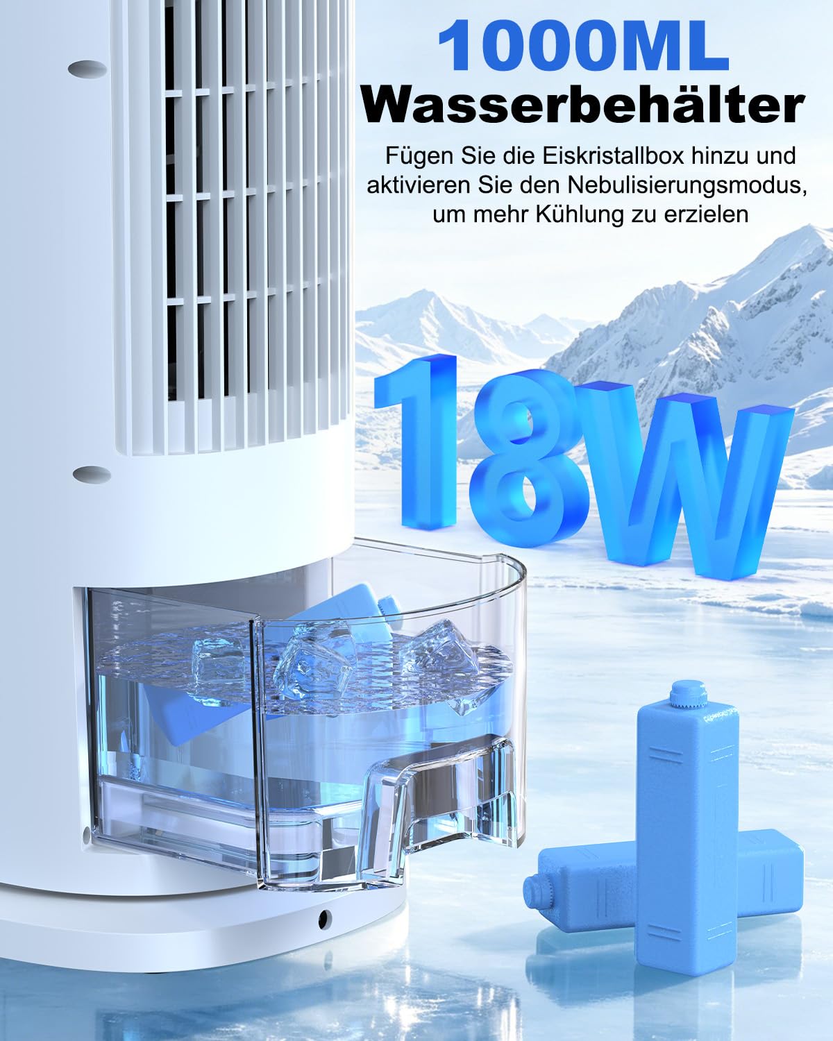 Mobile Klimaanlage 6 in 1 Turmventilator, 90° Oszillation, Timer, LED-Bildschirm, Luftkühler für Zuhause Büro Weiß