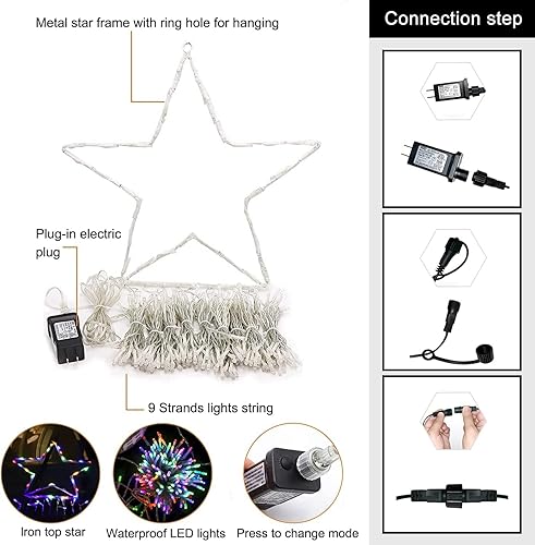 Miniatura 5 de DANLI Guirnalda de luces de Navidad para exteriores, 320 luces LED de estrella con temporizador 8 modosimpermeabilidad IP44, luces de hadas de 9 x