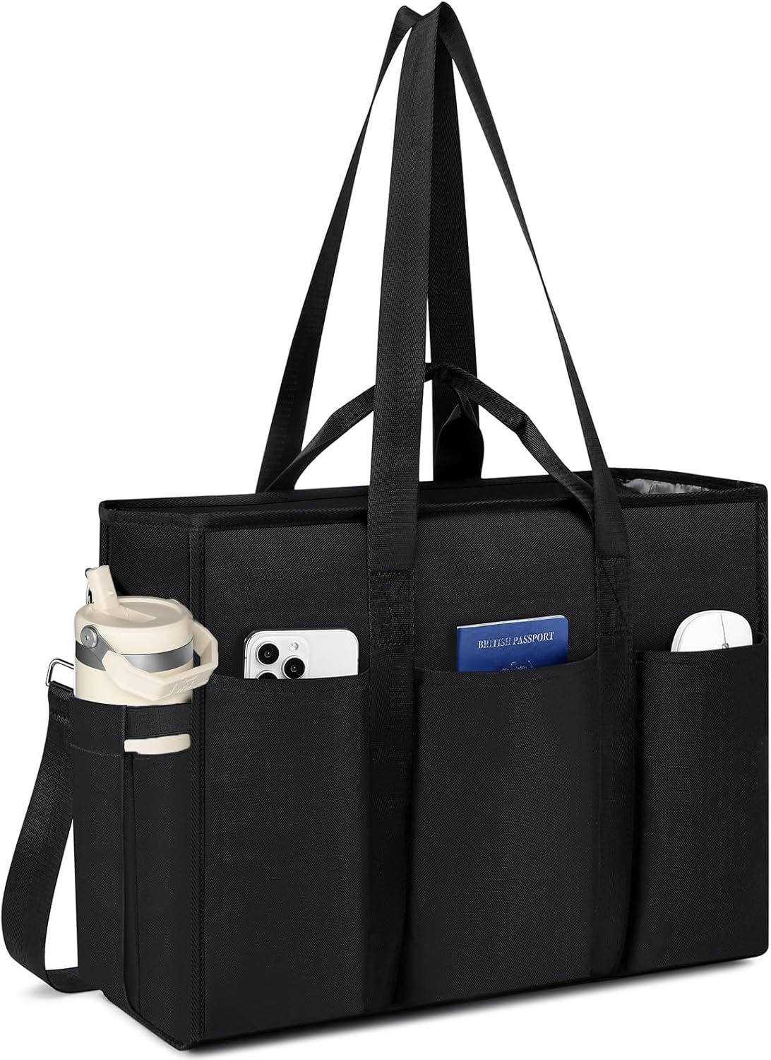 Extra Large Tote Bag for Women, Work Handbag with Secure Zip Top, Laptop Sleeve & Multi-Pocket Shoulder Bag for Teacher, Nurse, Travel (Black) Black X-Large