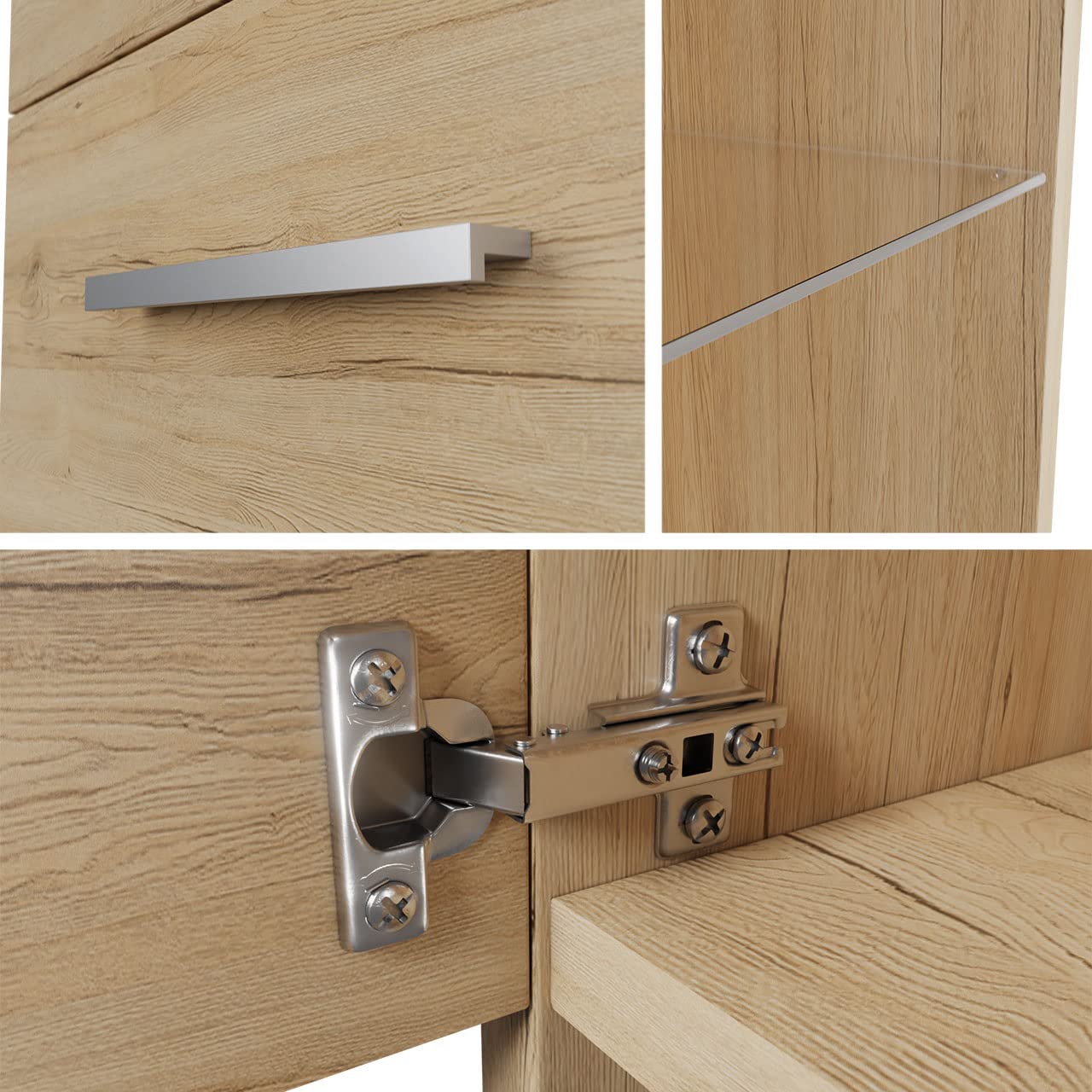 Udine II - Set di mobili da bagno con lavabo e sifone, bagno moderno, completo, con specchio, mobiletto per lavabo, armadietto alto, senza illuminazione, Bodega