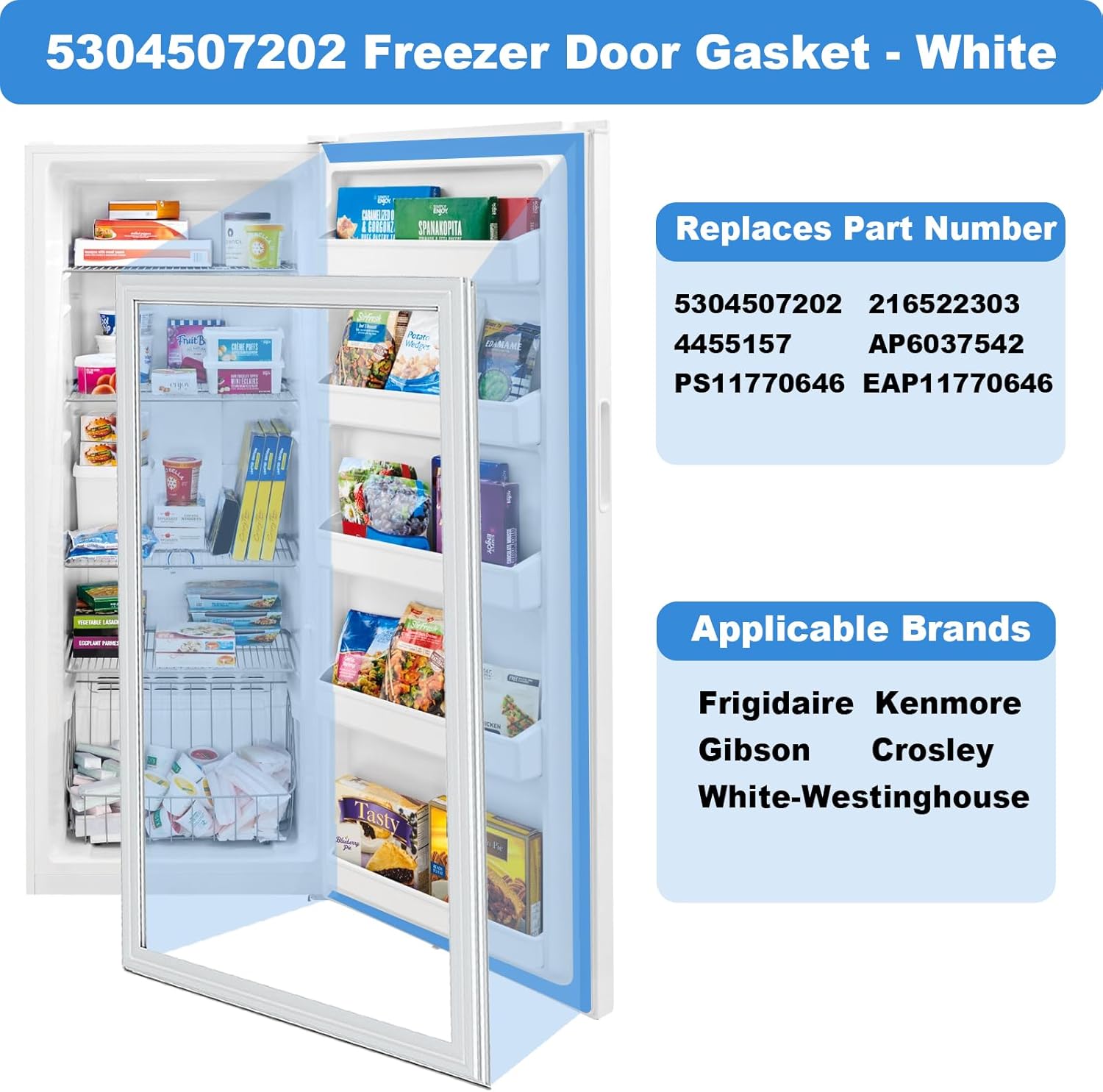 Upgraded 5304507202 Freezer Door Gasket Compatible With Frigidaire Kenmore Gibson Crosley White-Westinghouse Refrigerator Seal, Replaces 216522303 AP6037542 PS11770646, 49.21 x 26.92"