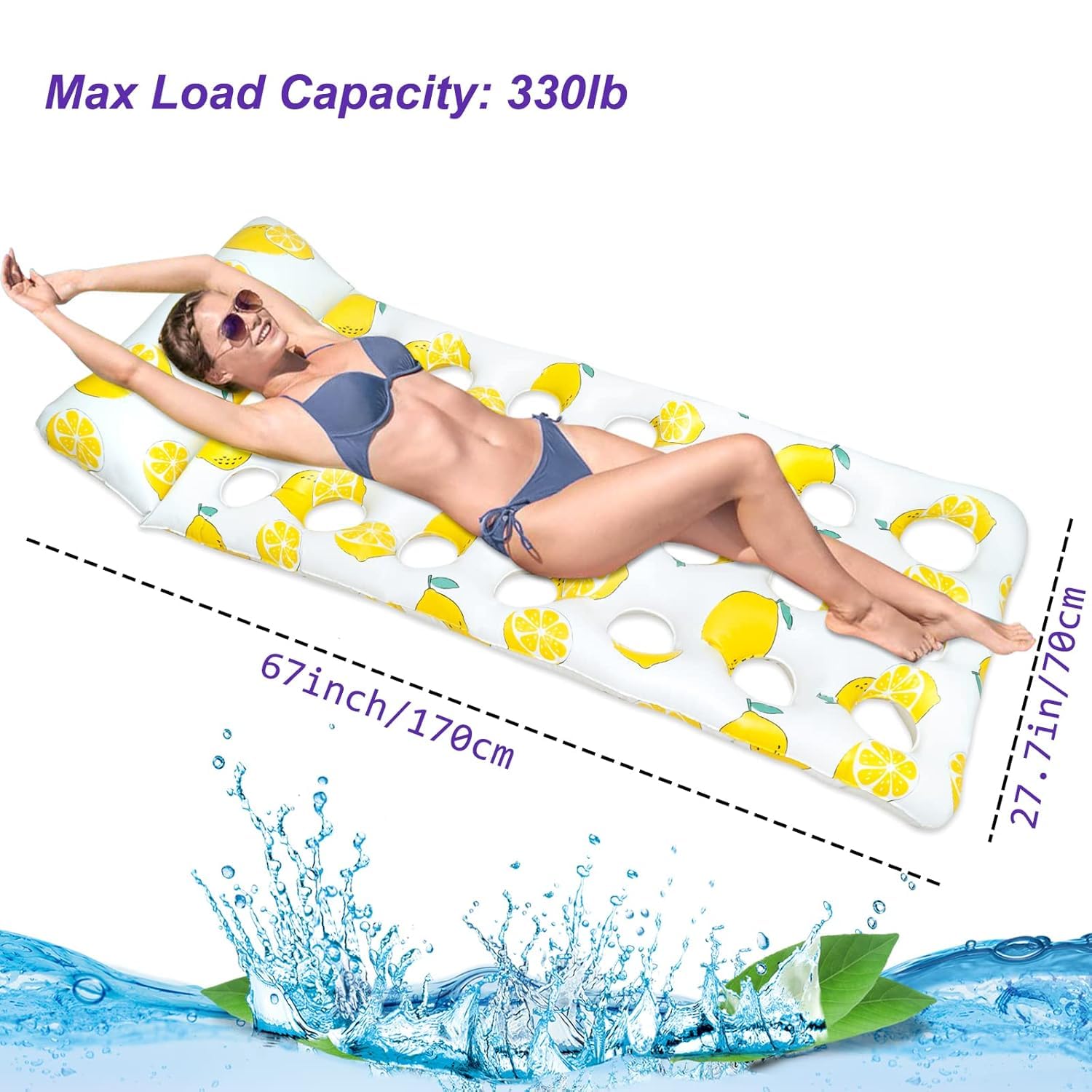 Jukusa Inflatable Lounger for Adults & Kids, Stylish Citrus Design with Cooling Hole, Floating Air Mattress for Swimming Pool, Beach & Summer Relaxation, Yellow 1
