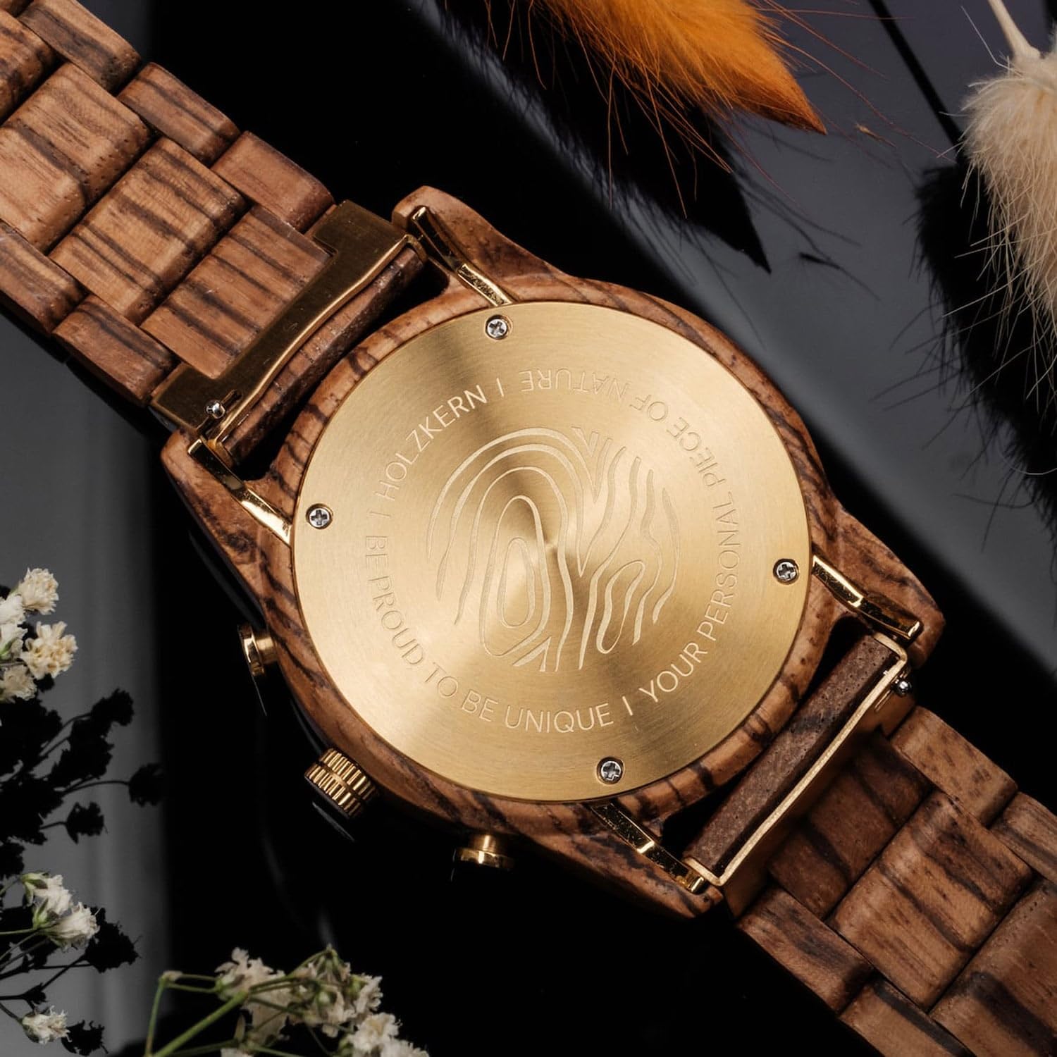 HOLZKERN Herrenuhr Chronograph Blätterdach Zebrano/Marmor 9010631016371