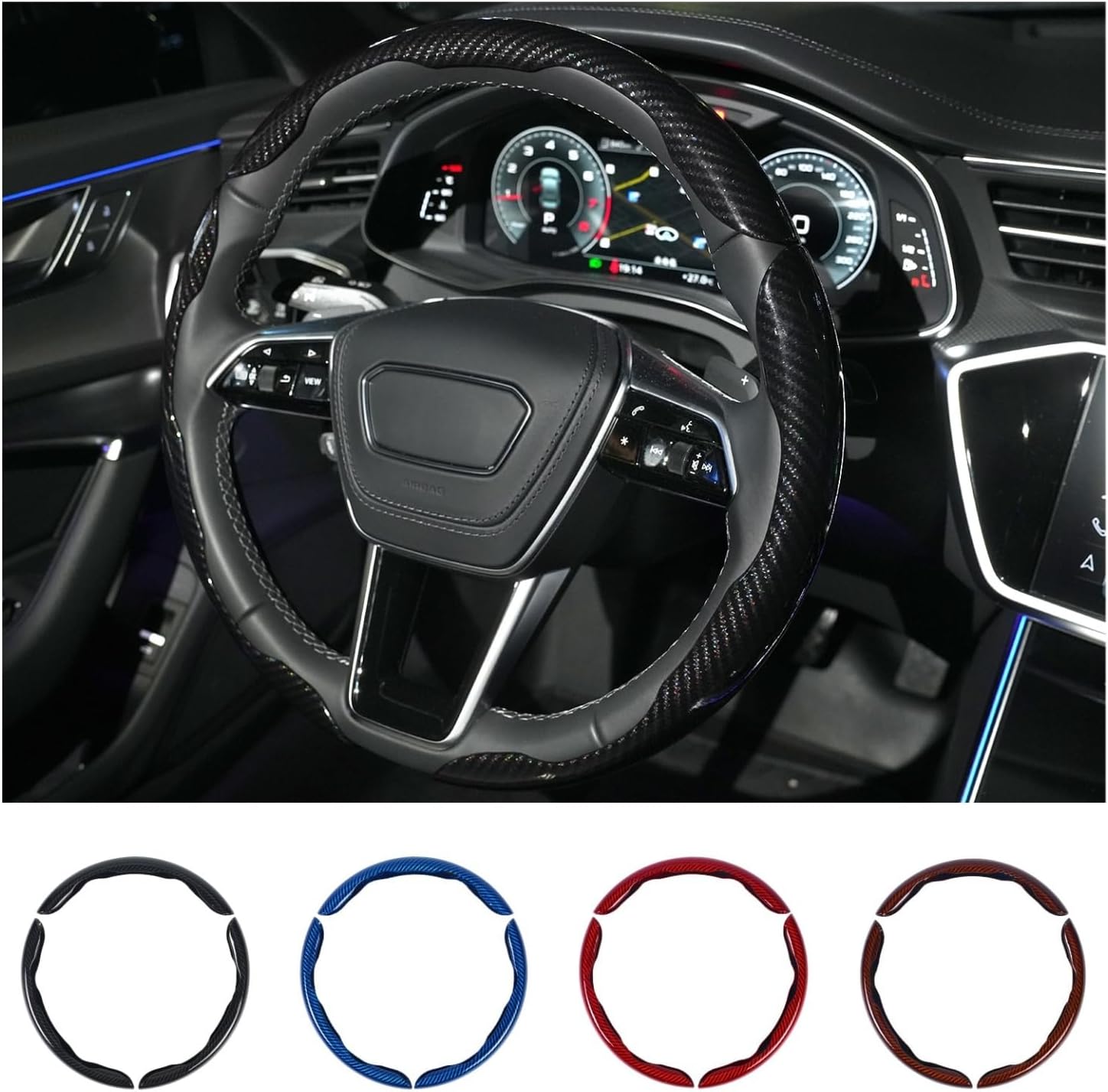 Carbon Fiber Steering Wheel Cover 3PCS Set – Anti-Slip
