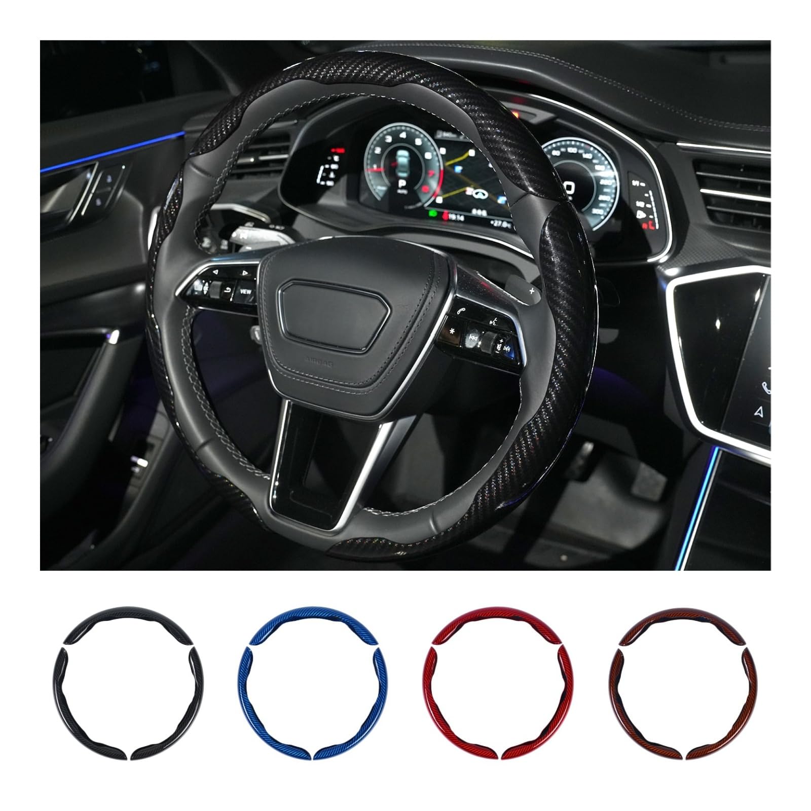 Carbon Fiber Steering Wheel Cover 3PCS Set – Anti-Slip, Scratch-Resistant, Universal Fit for 14–16 Inch Wheels – Interior Car Accessories for Cars, SUVs, Trucks (Black)