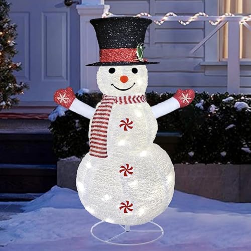 Miniatura 1 de Decoración de muñeco de nieve de Navidad iluminado, muñeco de nieve blanco plegable para exteriores de 4 pies con luces LED integradas, muñeco de