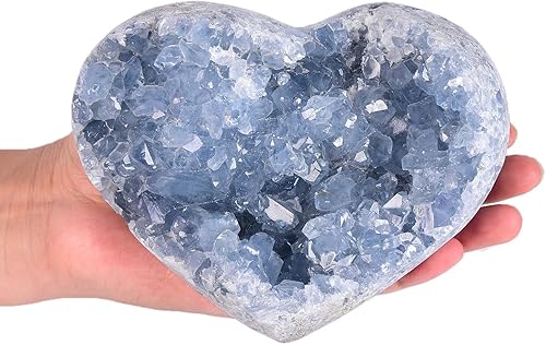 Vista 45 de Geoda de cristal celestita azul crudo natural curativo racimo grande de piedra celestina irregular para decoración del hogar, 1-1.5 libras Celestite