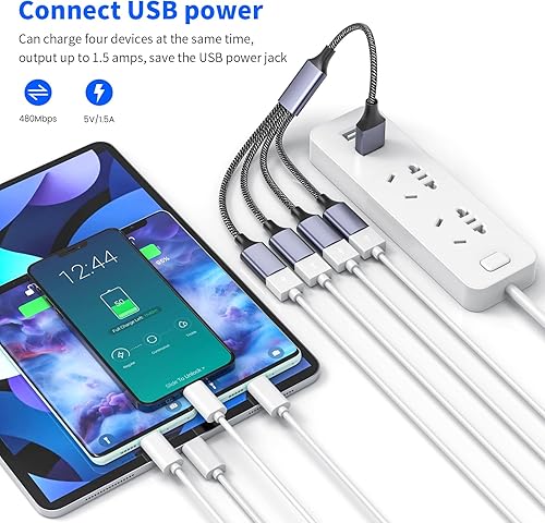 Miniatura 5 de MOGOOD Cable divisor USB 4 en 1, adaptador de cable USB a USB, adaptador USB a 4, cable USB divisor 4, adaptador de alimentación USB para carga de