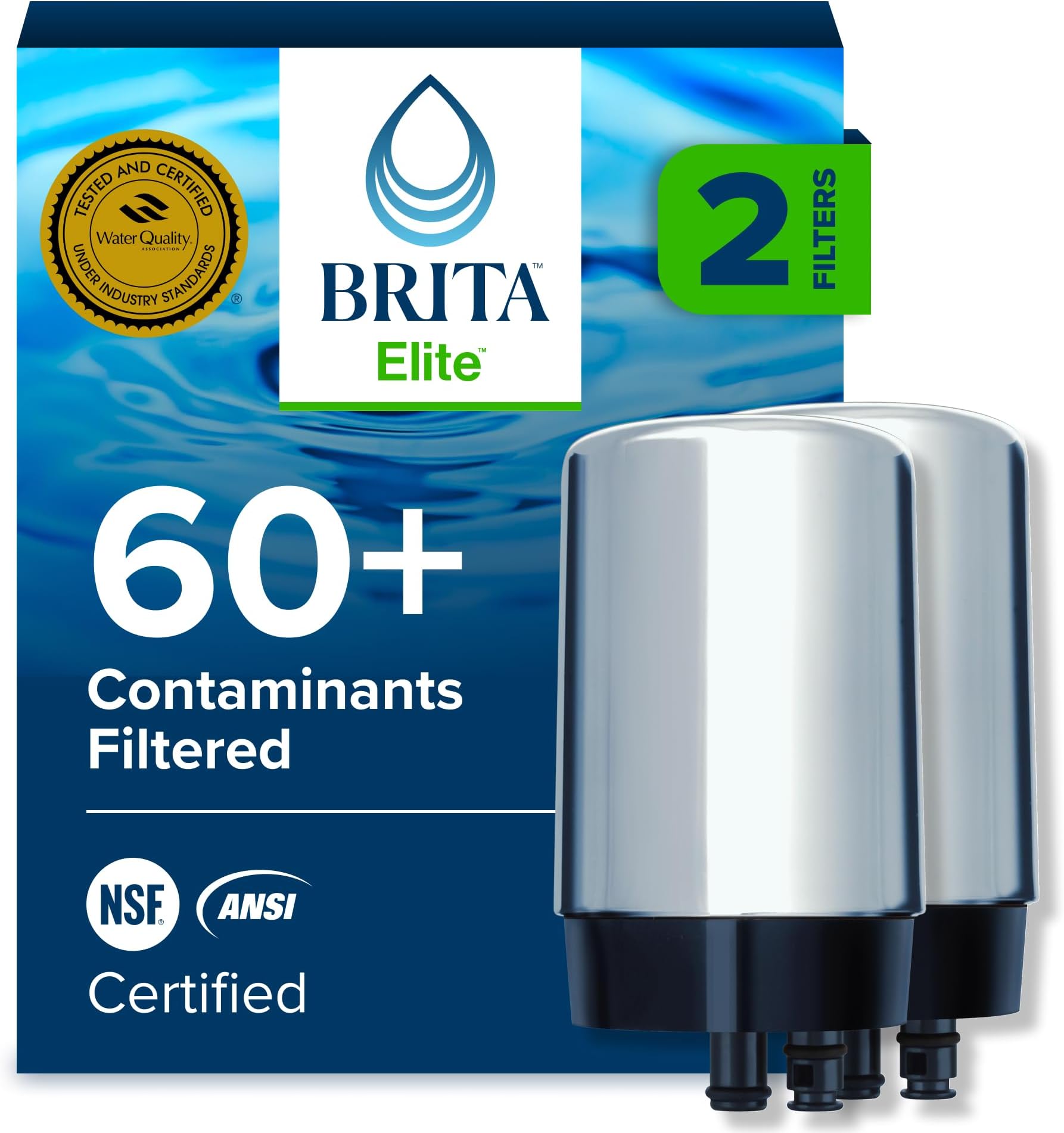 Brita Replacement Water Filter for Faucet Mount, Removes 99% of Lead, Sink Filtration System, Chrome, 2 Count