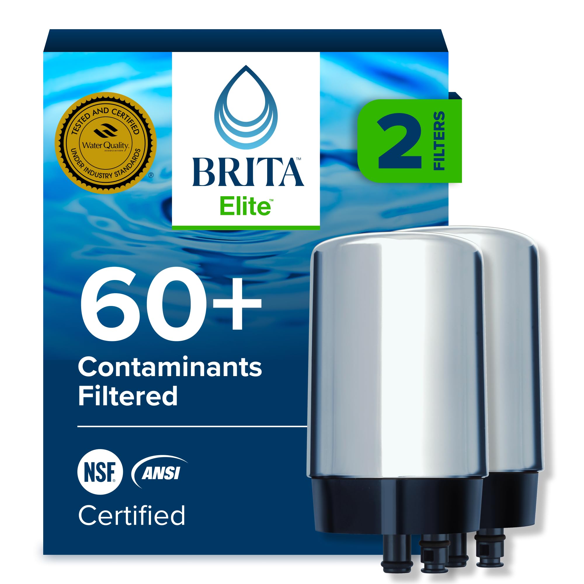 Brita Replacement Water Filter for Faucet Mount, Removes 99% of Lead, Sink Filtration System, Chrome, 2 Count