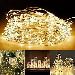 Luz de Fada 10 Metros 100 LEDs Quente Decoração Natal Casamento Festa Quarto Varanda Controle com 2 Botões Flexível Cordão Luminoso Ambiente Fio Cobre Enfeite Casa Jardim Piscina Cortina Balada