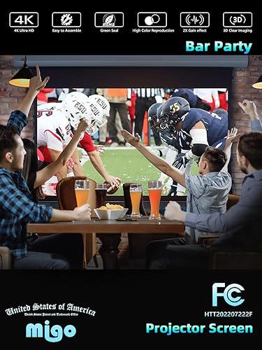 Miniatura 7 de MIGO Pantalla de proyector de 120 pulgadas, 2.0 ganancia 4K HD Tensión de pestaña Motorizada Parcial de Luz Ambiental Parcial, Montaje en ParedTecho