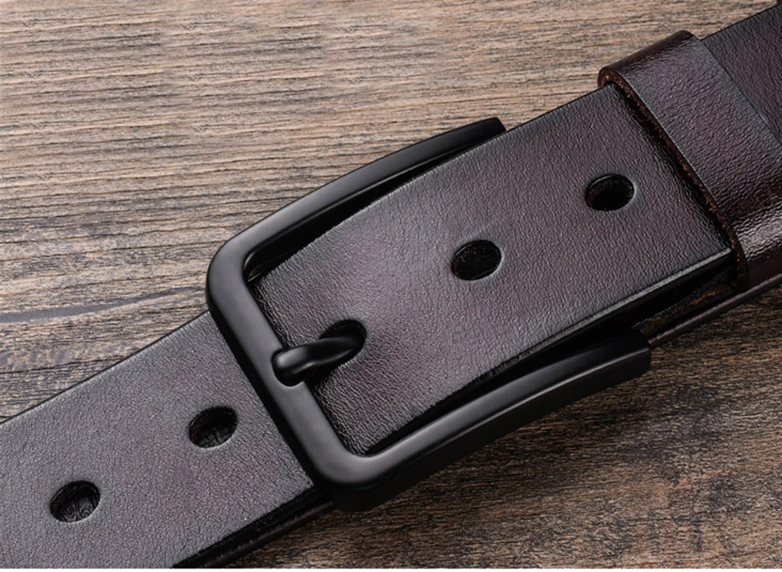 Cinturón Ajustable de Cuero Genuino, Cinturón de Cuero Genuino for Hombre, Cinturones Masculinos clásicos Vintage con Hebilla Negra, cinturón de Cuero for Hombre(Black,105CM)
