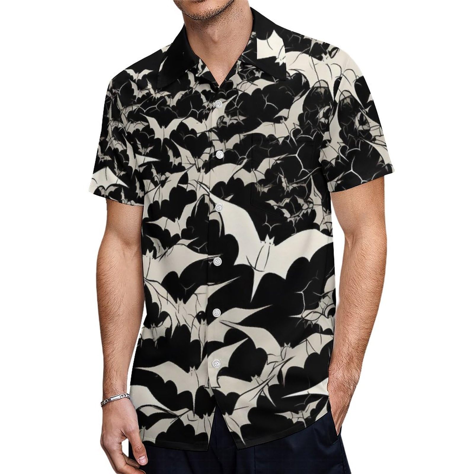 Fjqwklf Unisex Halloween Goth Bats Men's Hawaiian Short Sleeve Shirts Casual Button Down Funny Party Beach Shirt
