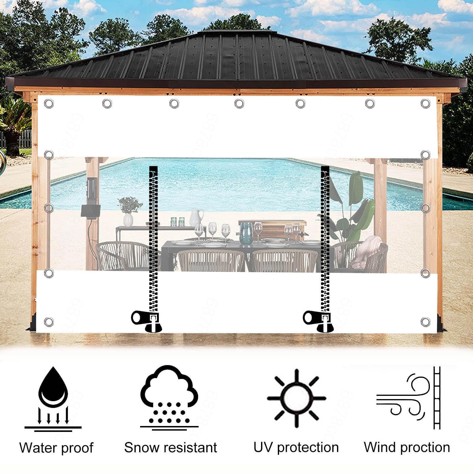 Tende Telone Trasparenti Per Esterni,Teloni Impermeabili in Pvc Da 0,3mm, Pergola,Portico,Gazebo,Pannelli Laterali in Telone Trasparente Nero,Con Cerniera,Tende Divisorie,W×H-1×2.5m(3.3*8.2ft