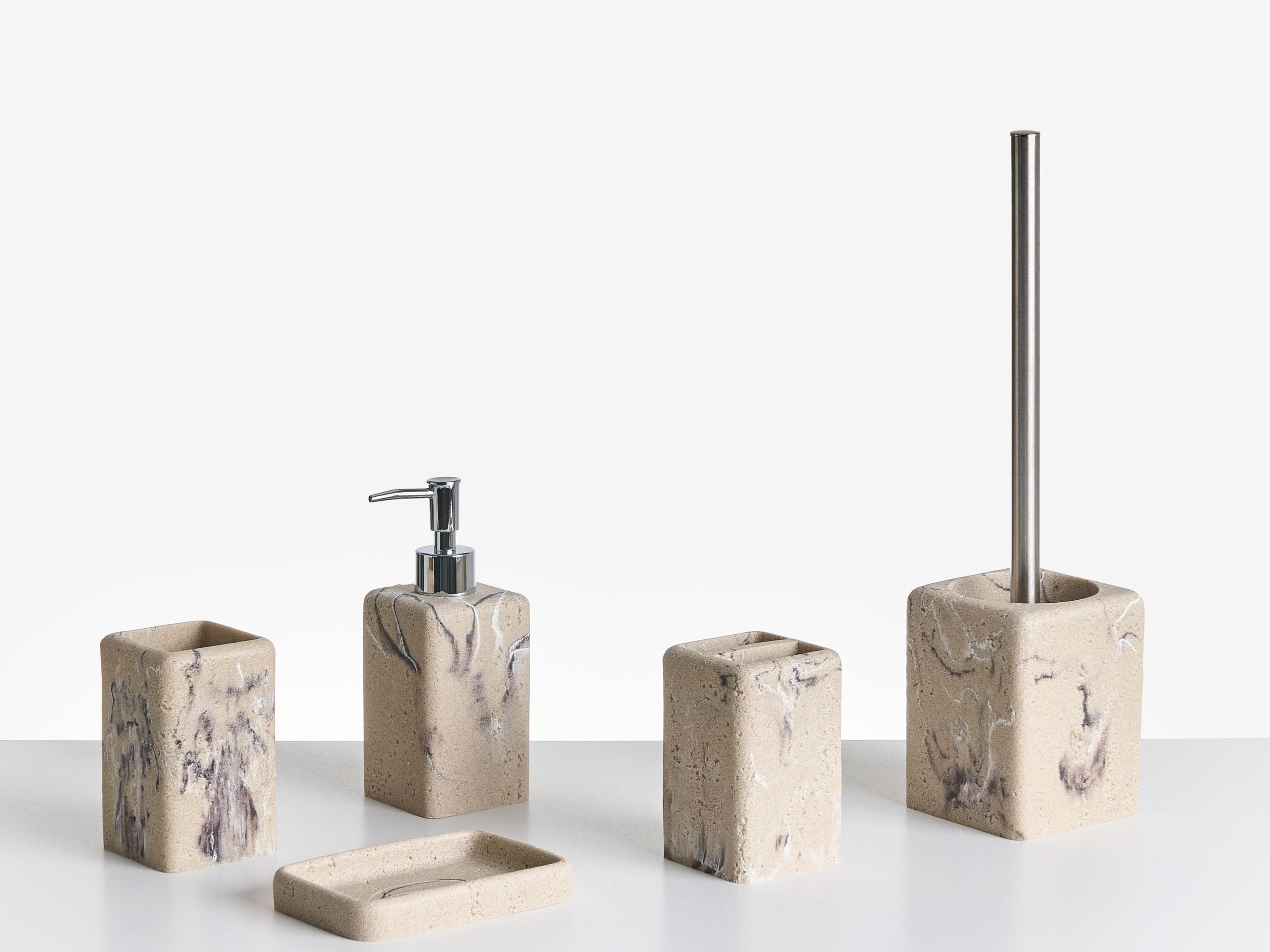 Conjunto de 5 Accesorios de baño jabonera dispensador de jabón escobilla de Inodoro Vaso Soporte cepillos Beige Vilcanota