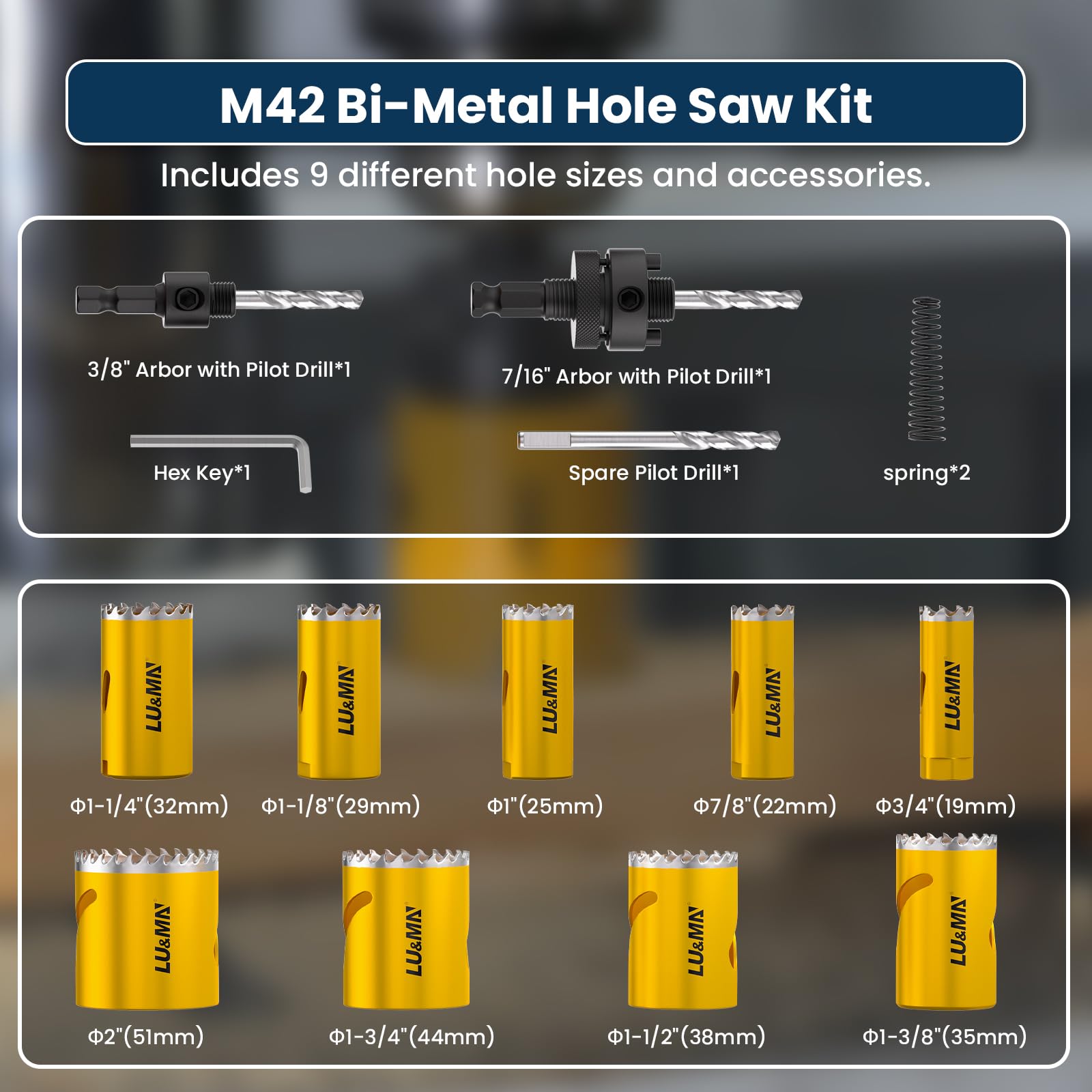 LU&MN Bi-Metal Hole Saw Kit - 3/4"-2" -2
