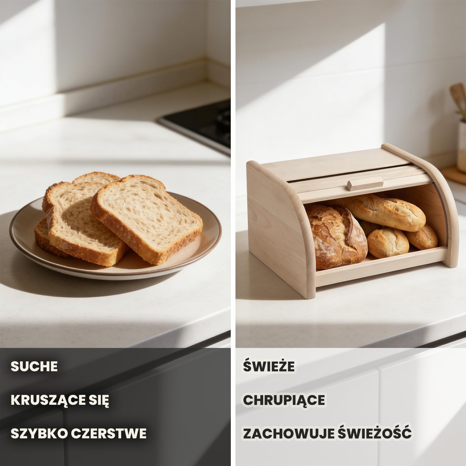 Chlebak bukowy z roletą naturalny nielakierowany 30,5x26x15,5 cm | 30,5 x 26 x 15,5 cm, Drewno bukowe, Porządek w kuchni, Pokrywa rolltop, Do pieczywa, Oszczędza miejsce