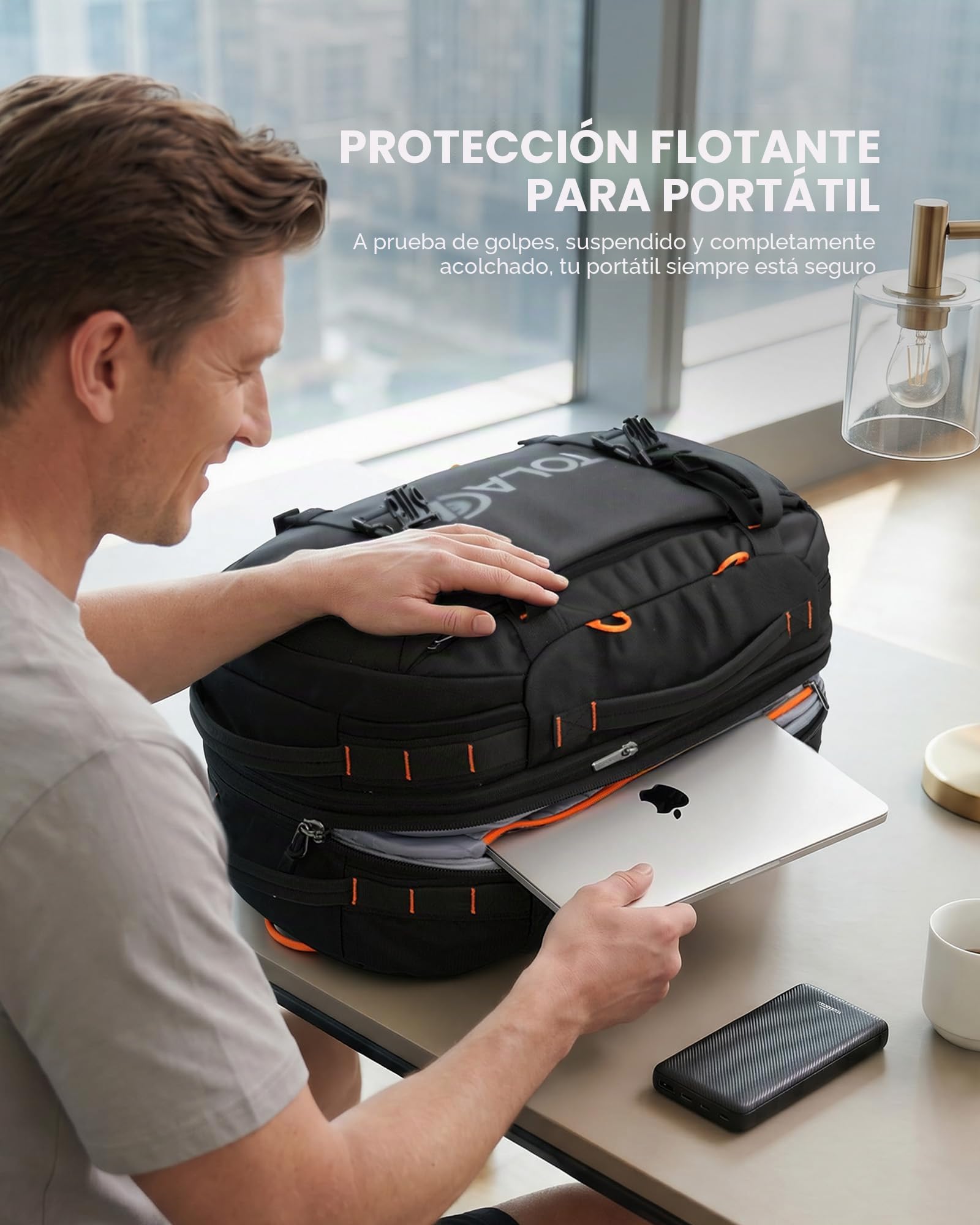 Tolaccea Mochila de Viaje 40L-50L Cabina Avión, Mochila Grande para Portátil 15,6", Impermeable para Hombre y Mujer, Trabajo y Excursión