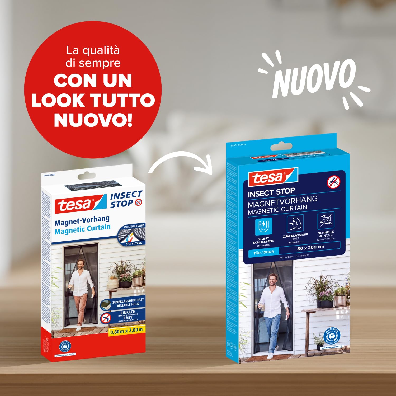 tesa INSECT STOP Magnetic Curtain - tenda magnetica autochiudente per porte balcone, senza fori - 200 x 80 cm