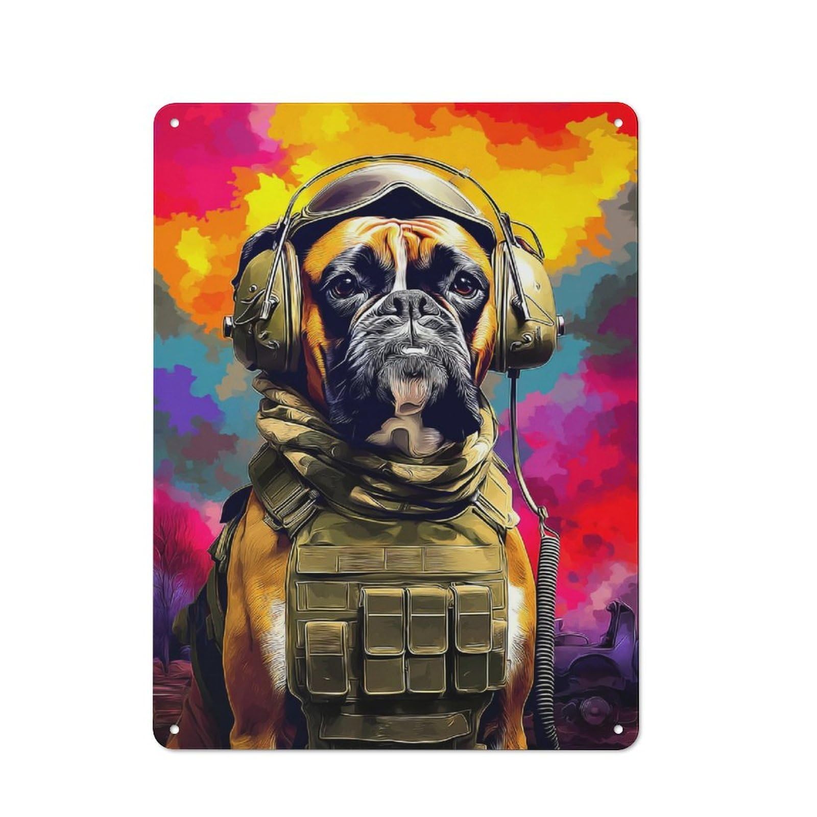 Junmoney Canine Soldier In Action Gear Retro Vintage Metal Sign 40X30cm, Small Space Decor For Hallway, Home Bar, Garage Or Study