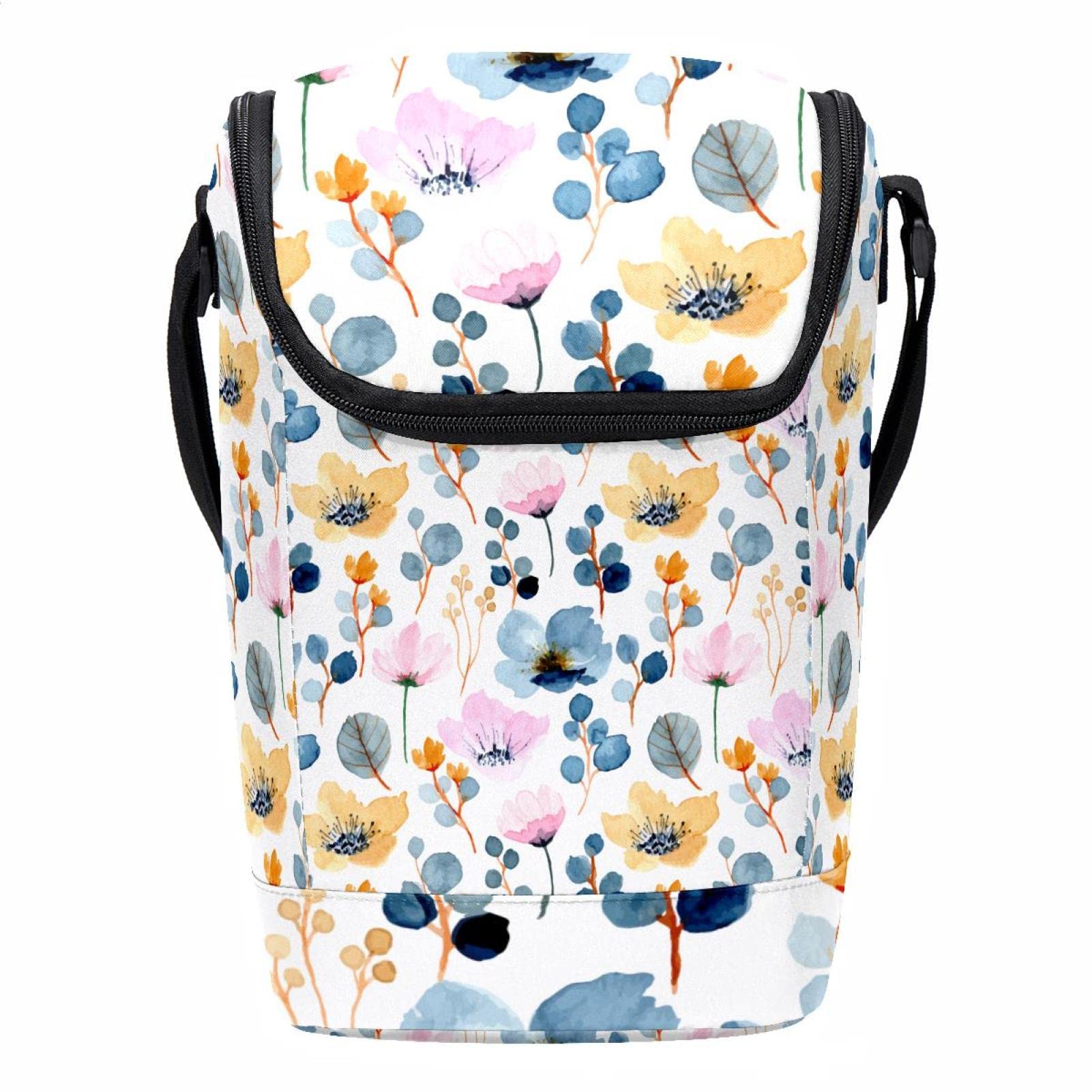 Bolsa de almuerzo floral con correa ajustable para oficina