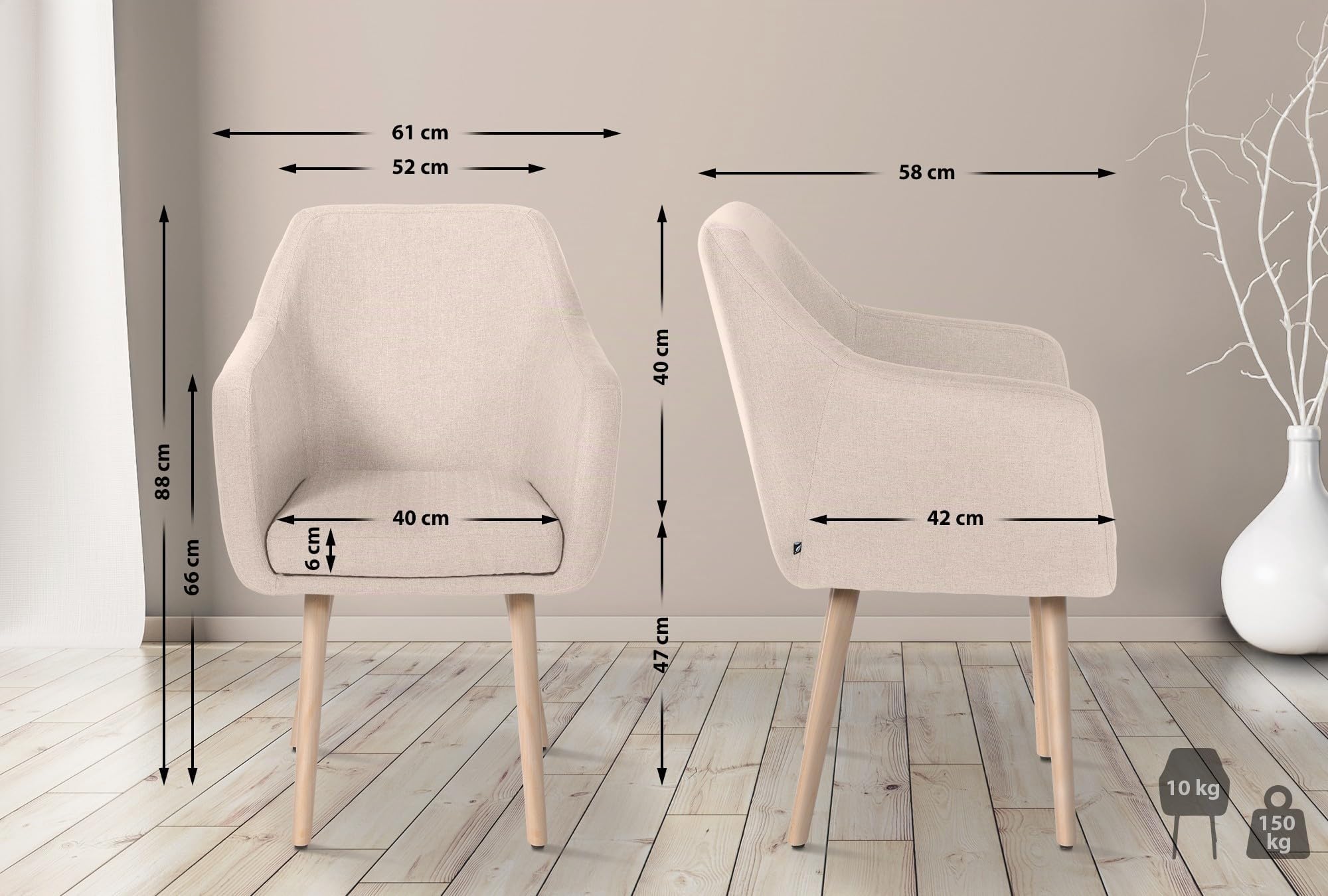CLP Silla De Salón Utrecht Acolchada & Tapizada En Tela I Butaca De Dormitorio Moderna con Base De Madera I Color:Beige;Color del Marco:Natura