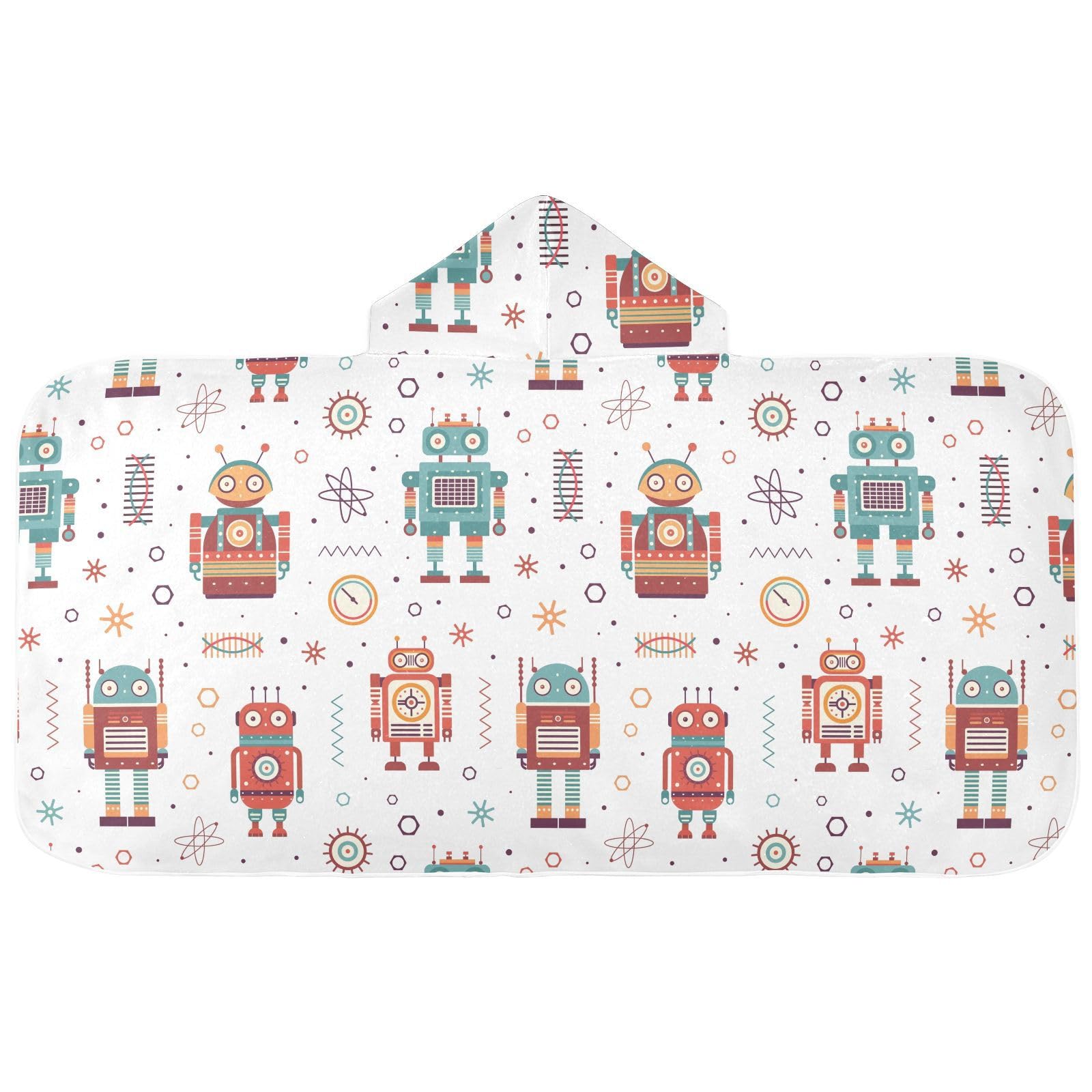 susiyo Kids Hooded Bath Towel Vintage Robots Beach Towel for Kids 23.5 x 50 Inch Microfiber Soft Absorbent Quick Dry Bath Swim Pool Towel Wrap Poncho Bathrobe with Hood for Kids Toddler
