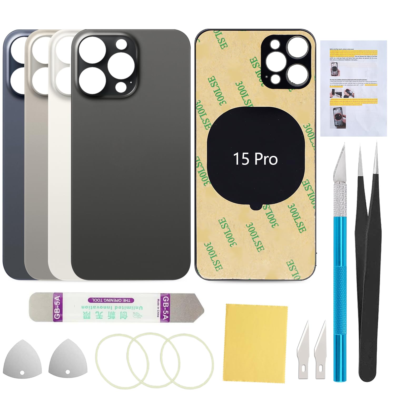 UooFide Back Rear Cover Replacement Glass Compatible with iPhone 15 Pro 6.1-Inches All Carriers with Installation Manual + Repair Tool Kit (Black Titanium)