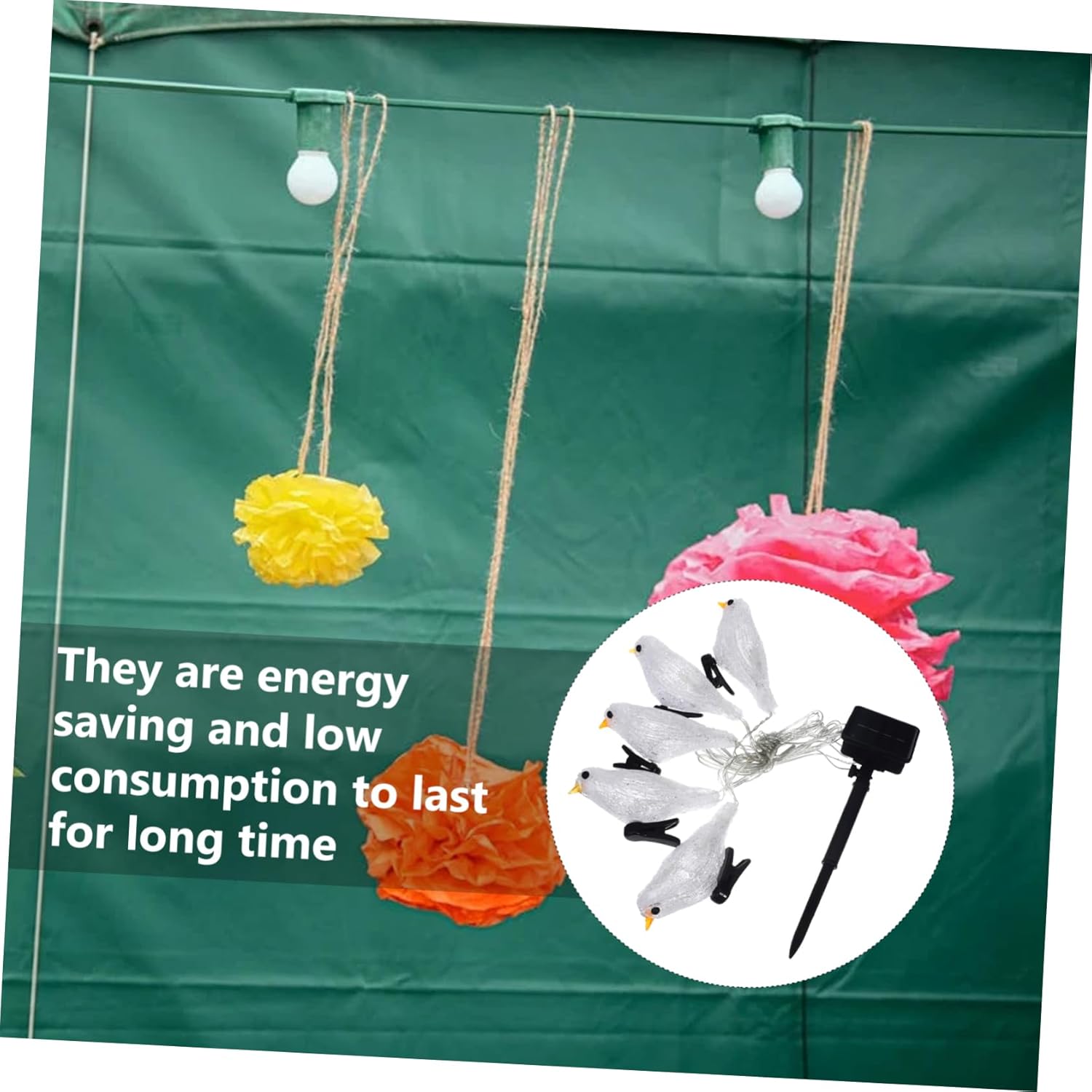 Cabilock Solar-Powered Led Robin Light String Outdoor Garden Decoration Photosensitive Design Automatically Lights up at Night and Easy to Place