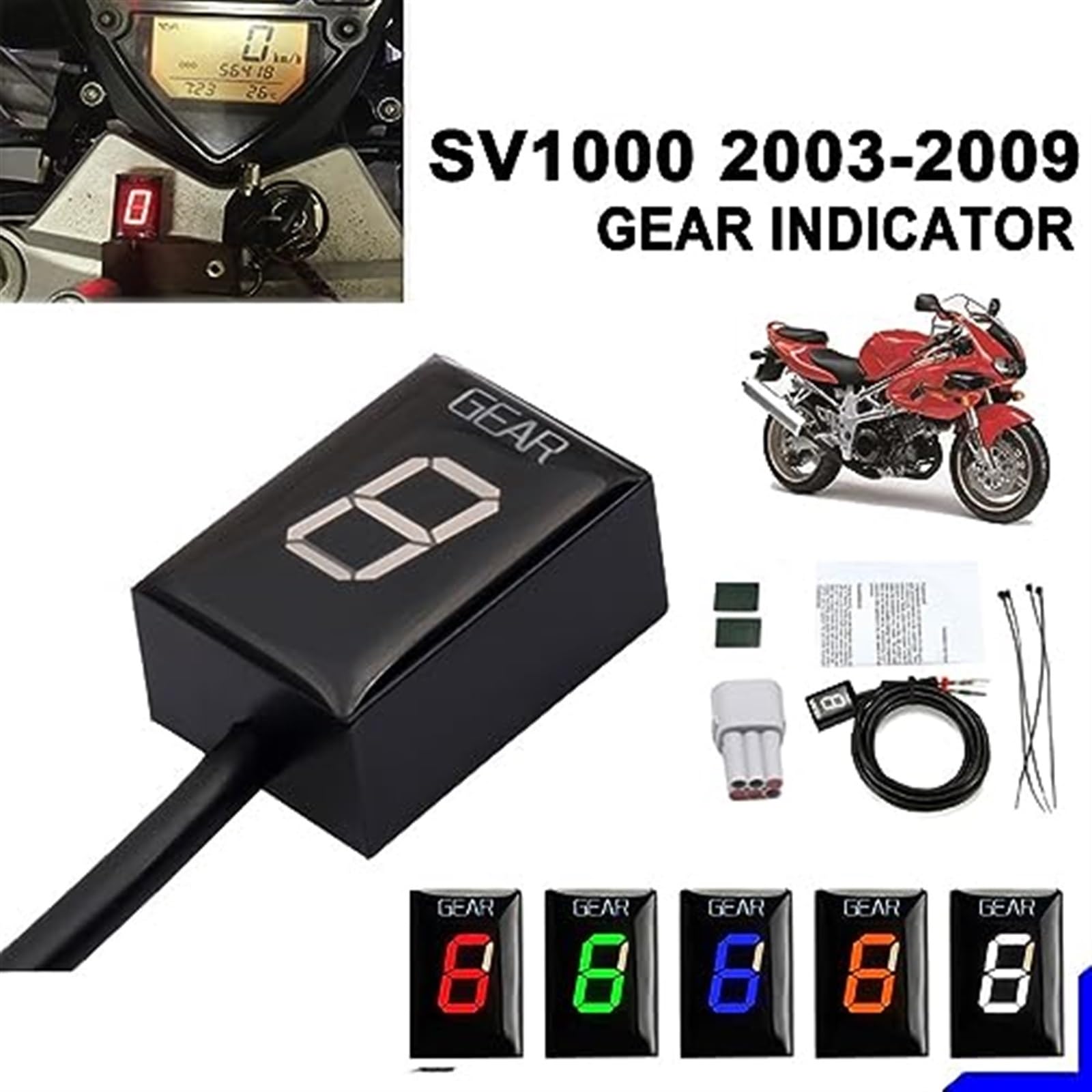 Ganganzeige 1-6 für SV1000 SV 1000 2003-2009 Motorradzubehör ECU-Direktmontage Black Green