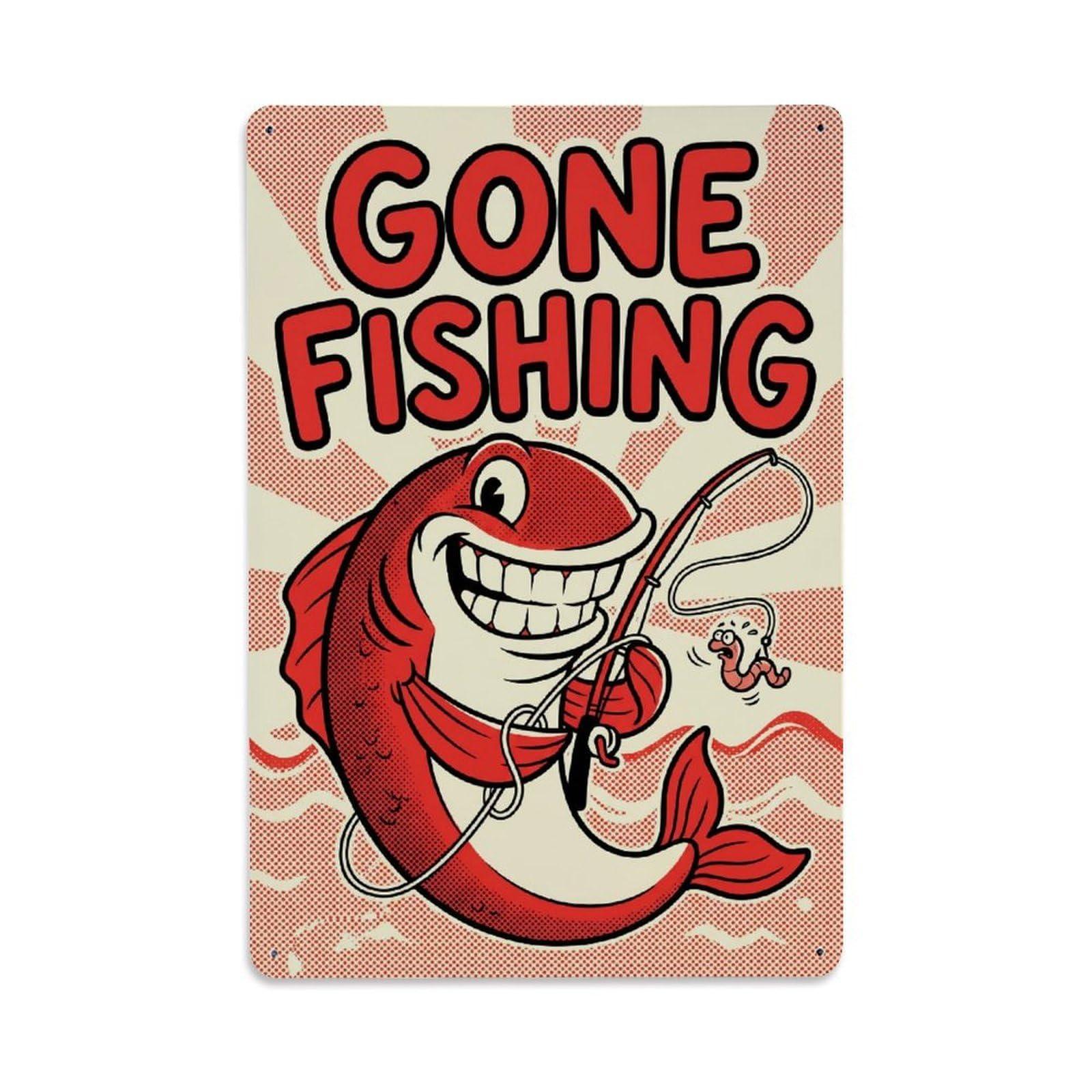 Gone Fishing Funny Fisherman 1 Vintage Metal Tin Sign Plaque Wall Decor for Cafe, Club, Garden Metal Poster 8x12Inch