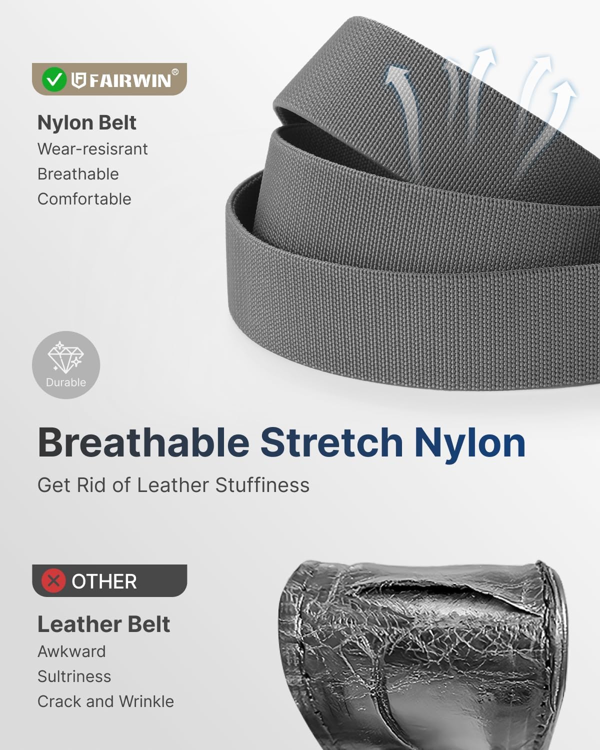 FAIRWIN Ratchet Belt Men - Tactical Stretch Nylon Web Work Belts, Gift for Casual Jeans, Pants, Golf, and Everyday Use