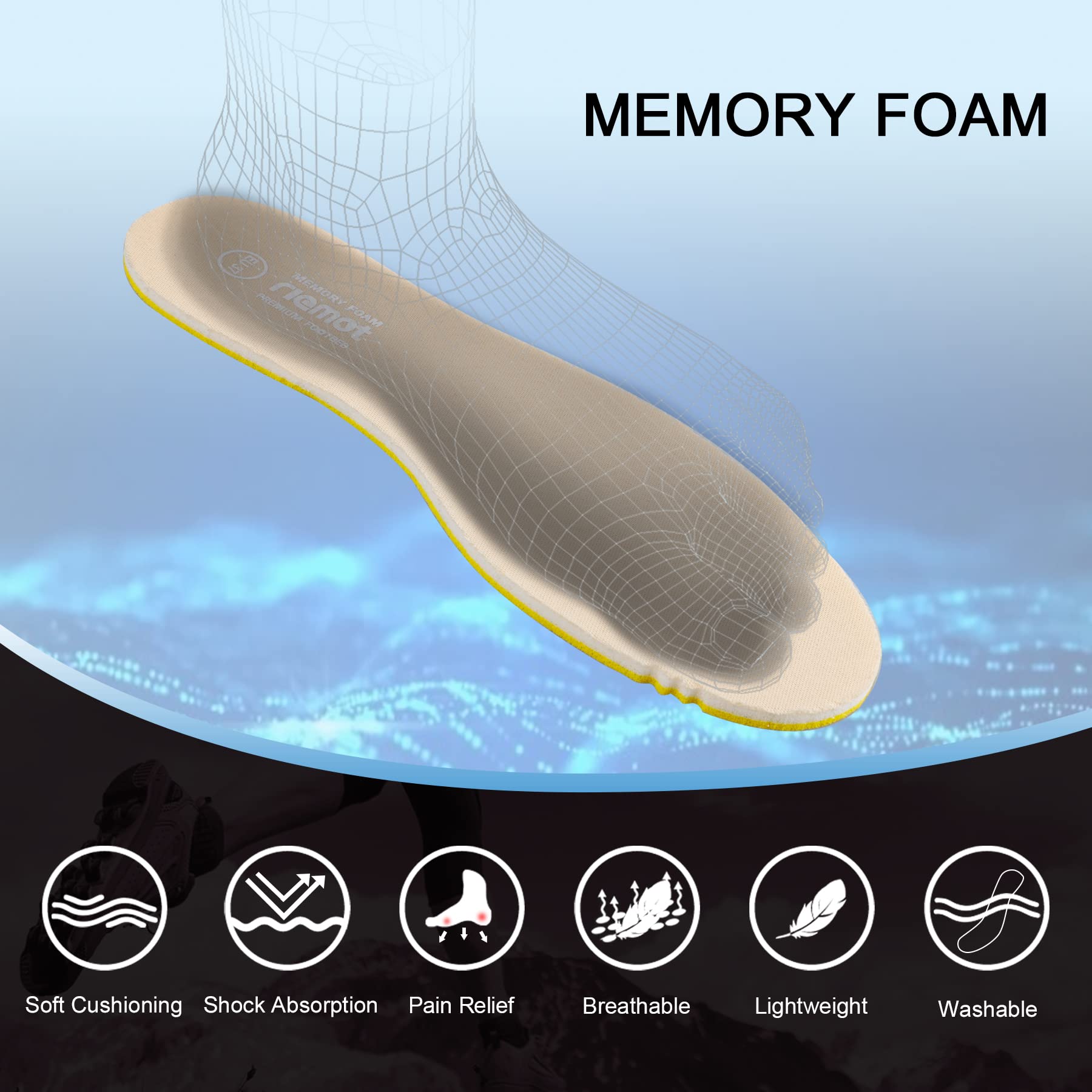 Snapklik.com : Riemot Memory Foam Insoles For Women Men Super Soft ...