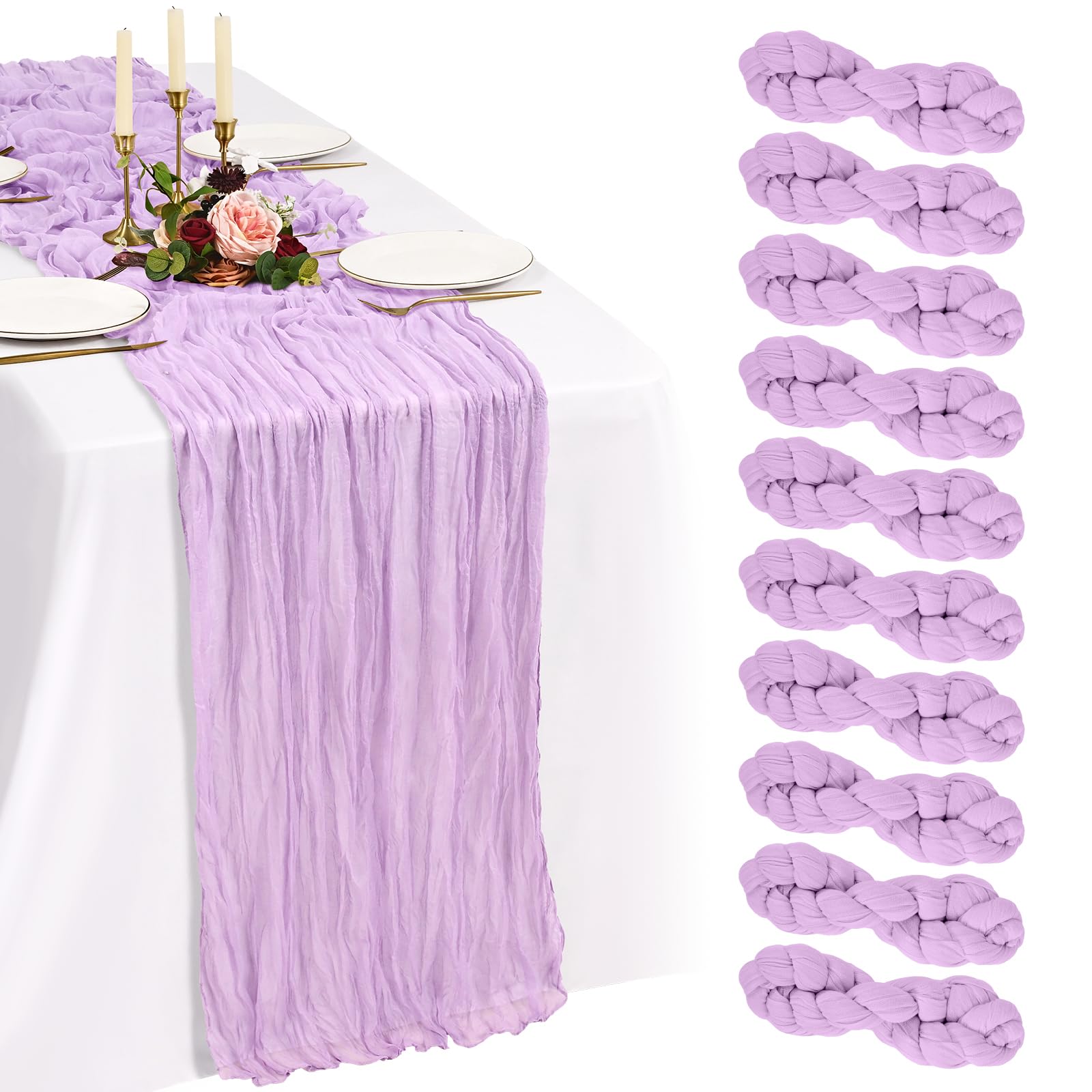 Showgeous Purple Cheesecloth Table Runner 90x300cm, Boho Gauze,10 Pack