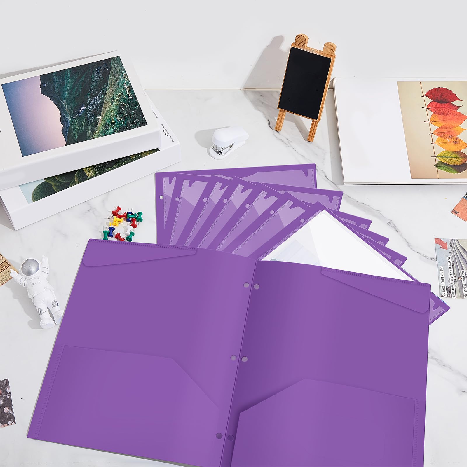 Henoyso Kunststoff-Ordner mit 2 Fächern und transparenter Vordertasche, 3-fach gelocht, Briefgröße, Dokumentenhalter für Papierhalter, Büro, Geschäft, Schulbedarf, Violett, 36 Stück