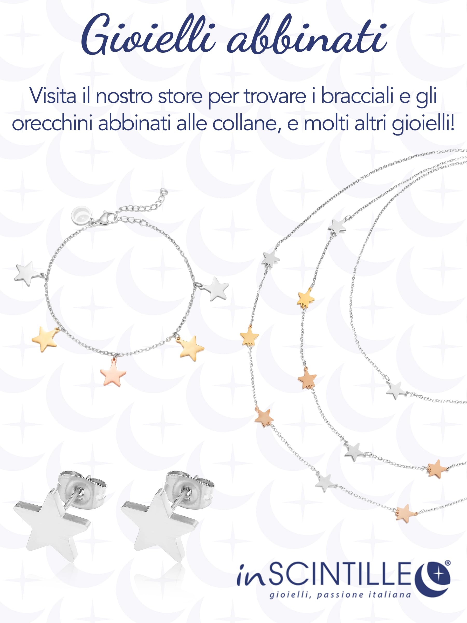 inSCINTILLE Collana Donna Stelle e Cuori in Acciaio Inossidabile, Collana Multicollana 1/2/3 Fili, Lunghezza Regolabile, Idea Regalo con Confezione