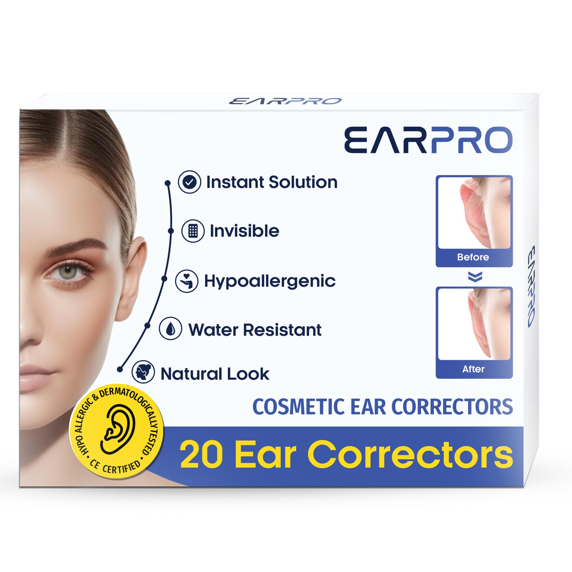 EarPro Cosmetic Ear Corrector – Stronger Adhesive Stickers, Hold Back Protruding Ears Without Surgery – Invisible, Water-Resistant Patches for Adults