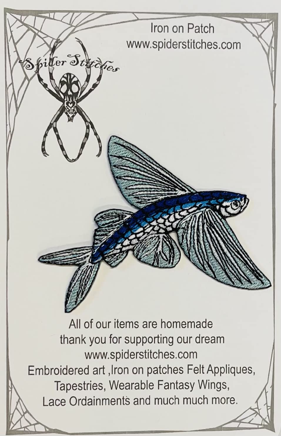 Spider Stitches Flying Fish cod Iron on Patch Gliding Fish Freedom Barbados Orchid Island Cozumel flyingfish Patches for Clothing