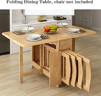 Kitchen Table, Folding Dining Table, Solid Wood Drop-Leaf
