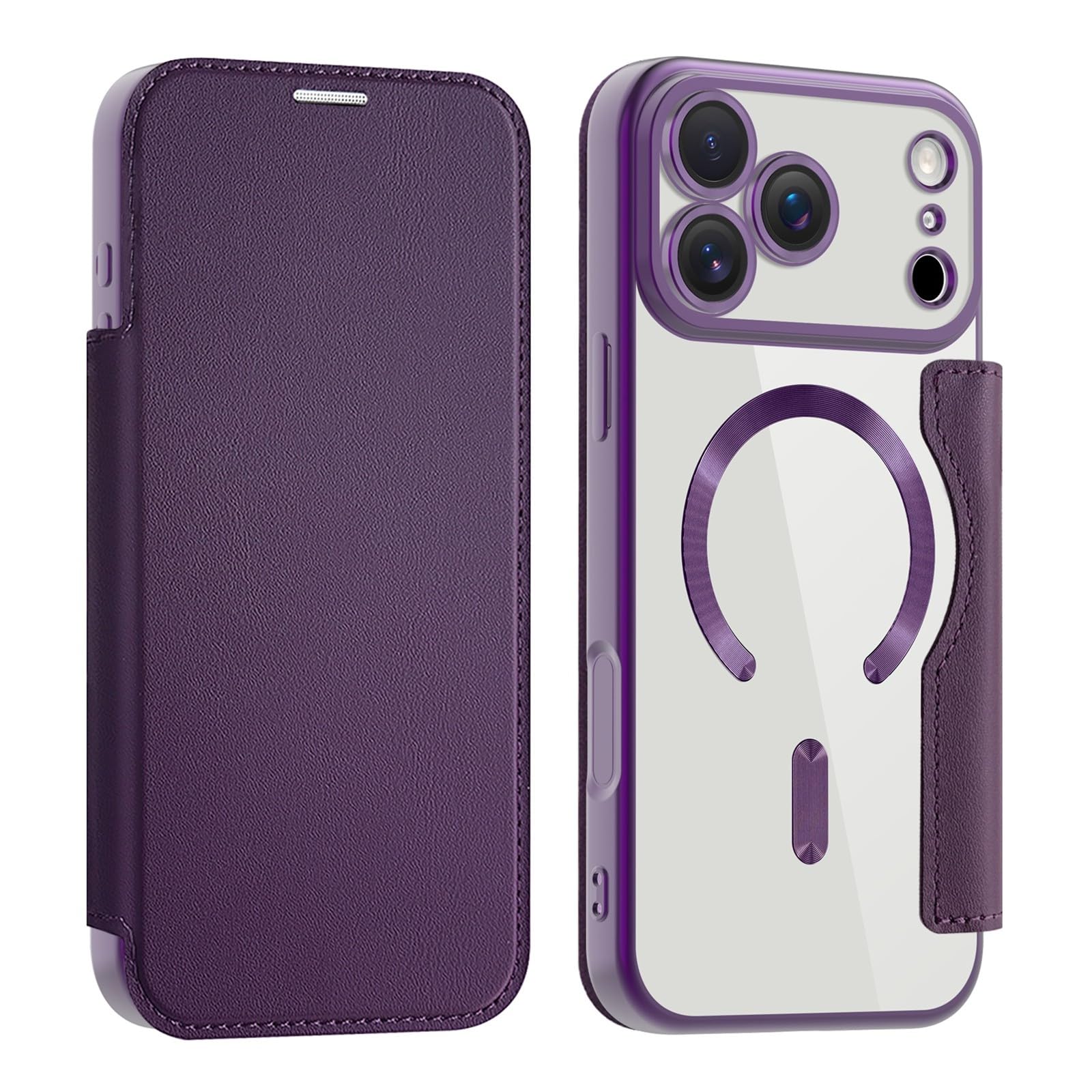 Évitez les rayures sur iPhone 15 Pro Max grâce à l'étui cuir violet à rabat