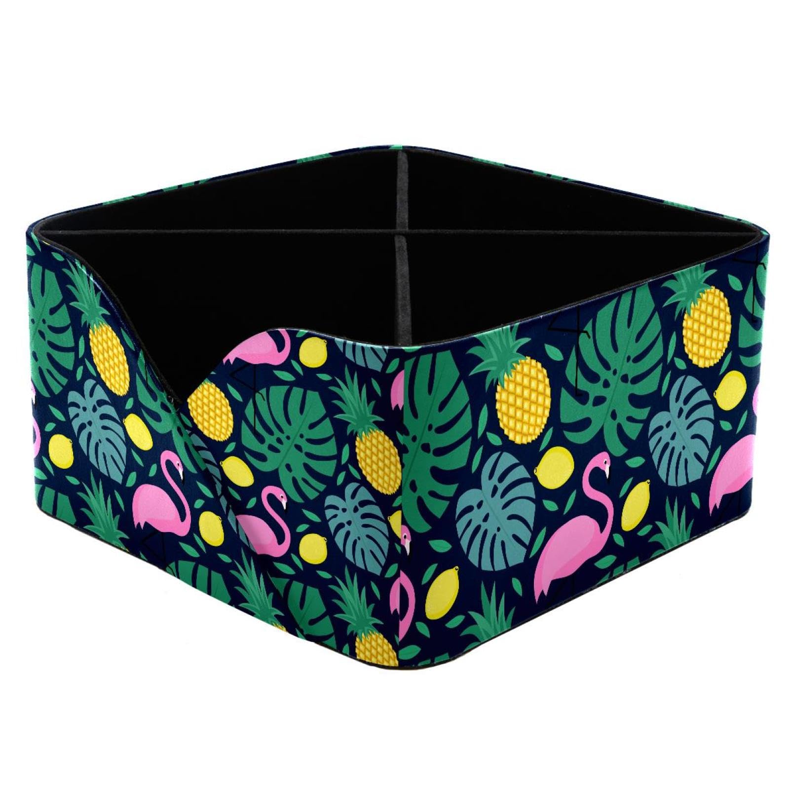 KengjuTesu Flamingo Tropical Monstera Leaves Desktop Organizer Pen Holder, Rectangular Pencil Cup for Office, Study and Makeup Stations
