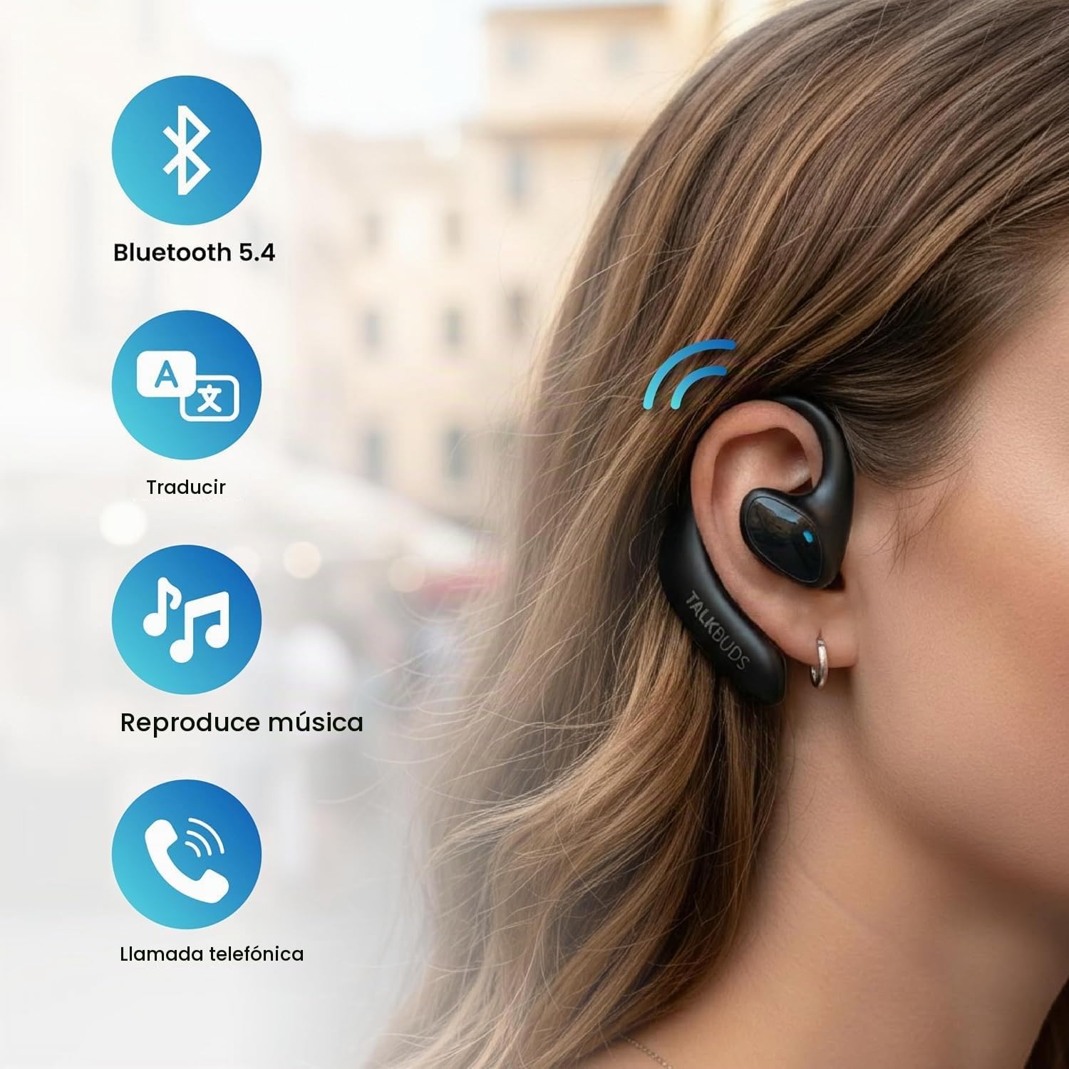 TalkBuds – Auriculares Traductores con Inteligencia Artificial | Traducción en Tiempo Real en +140 Idiomas | Compatible con Android y iOS | Conexión Bluetooth 5.1 (Negro)