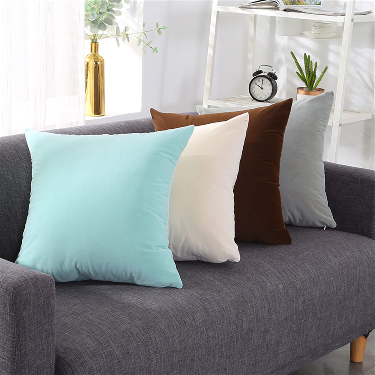 Federe Cuscini Velluto Copricuscini Quadrate Federe Cuscini, per Arredo Moderno Letto e Sedia (Grigio,50 * 50cm(Set di 6))