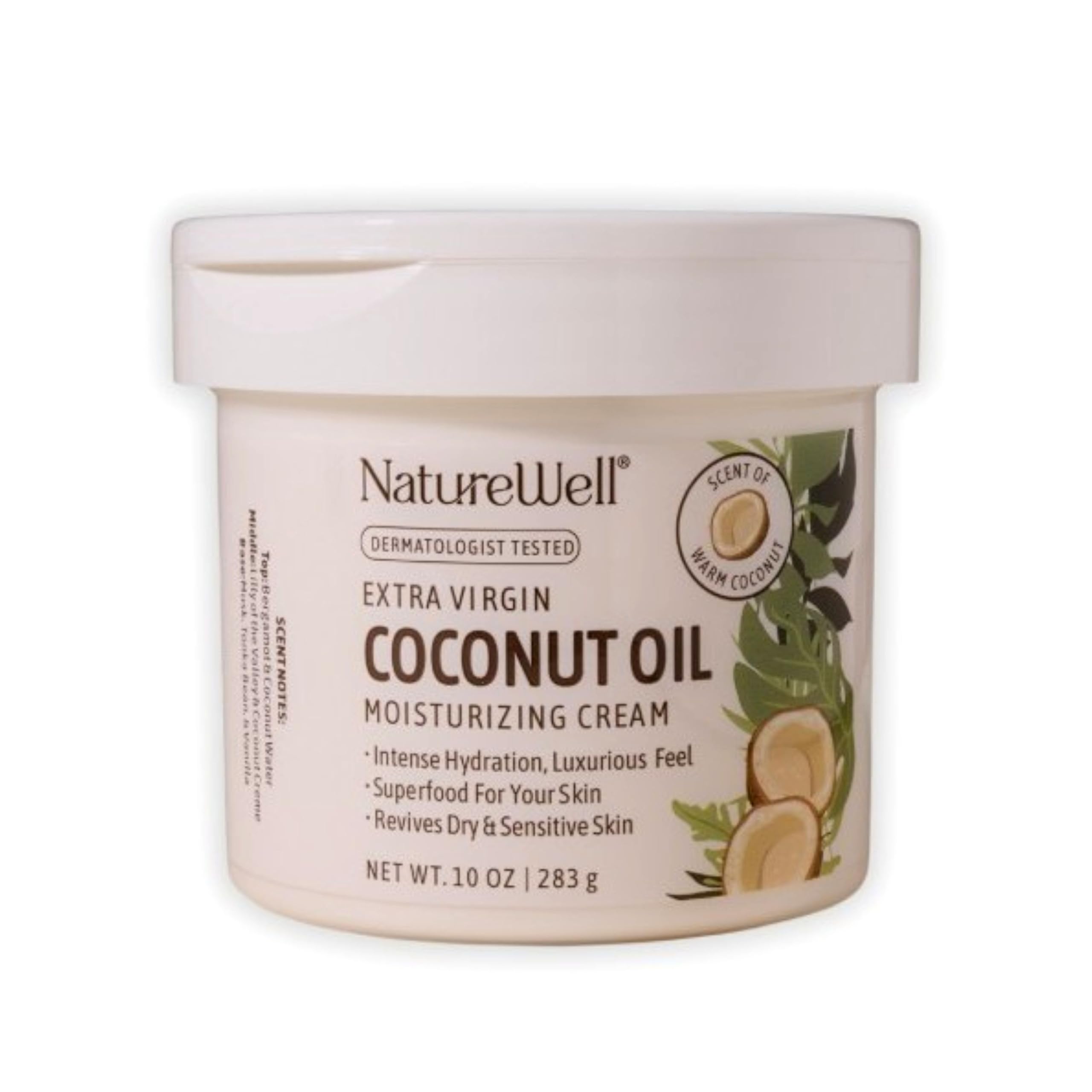 NATURE WELL Hydrate & Soften Coconut Oil Moisturizing Cream for Face, Body, & Hands, Non-Greasy, Intense Hydration & Luxurious Feel, Revives Dry & Sensitive Skin, 10 Oz
