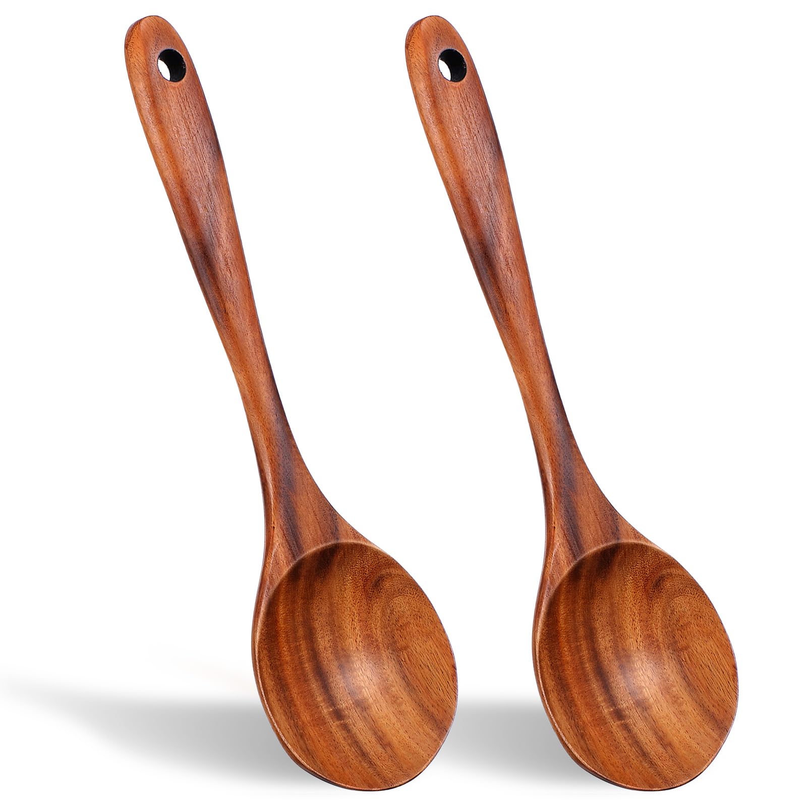 2PCS Wooden Cooking Spoons, Wooden Spoons for Cookings, Natural Wood Spoon, Good Grip Large Cooking Spoon and Woodens Spatula for Mixing, Baking, Serving and Stirring