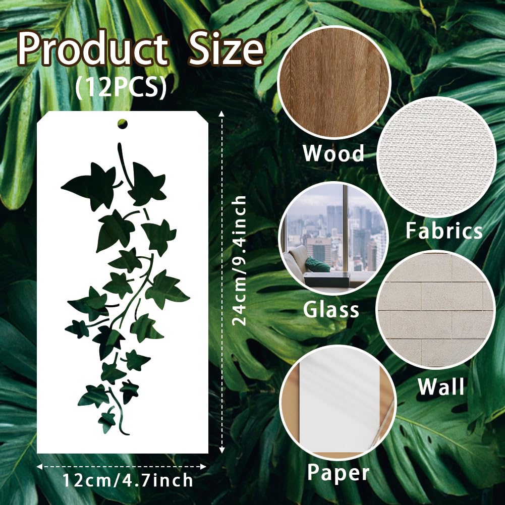 GOMAKERER 12 Pcs Leaf Vine Stencils for Painting 12 Styles Plant Leaves Painting Stencils Reusable Art Drawing Templates for Drawing on Wall Wood Home Decor - Image 2