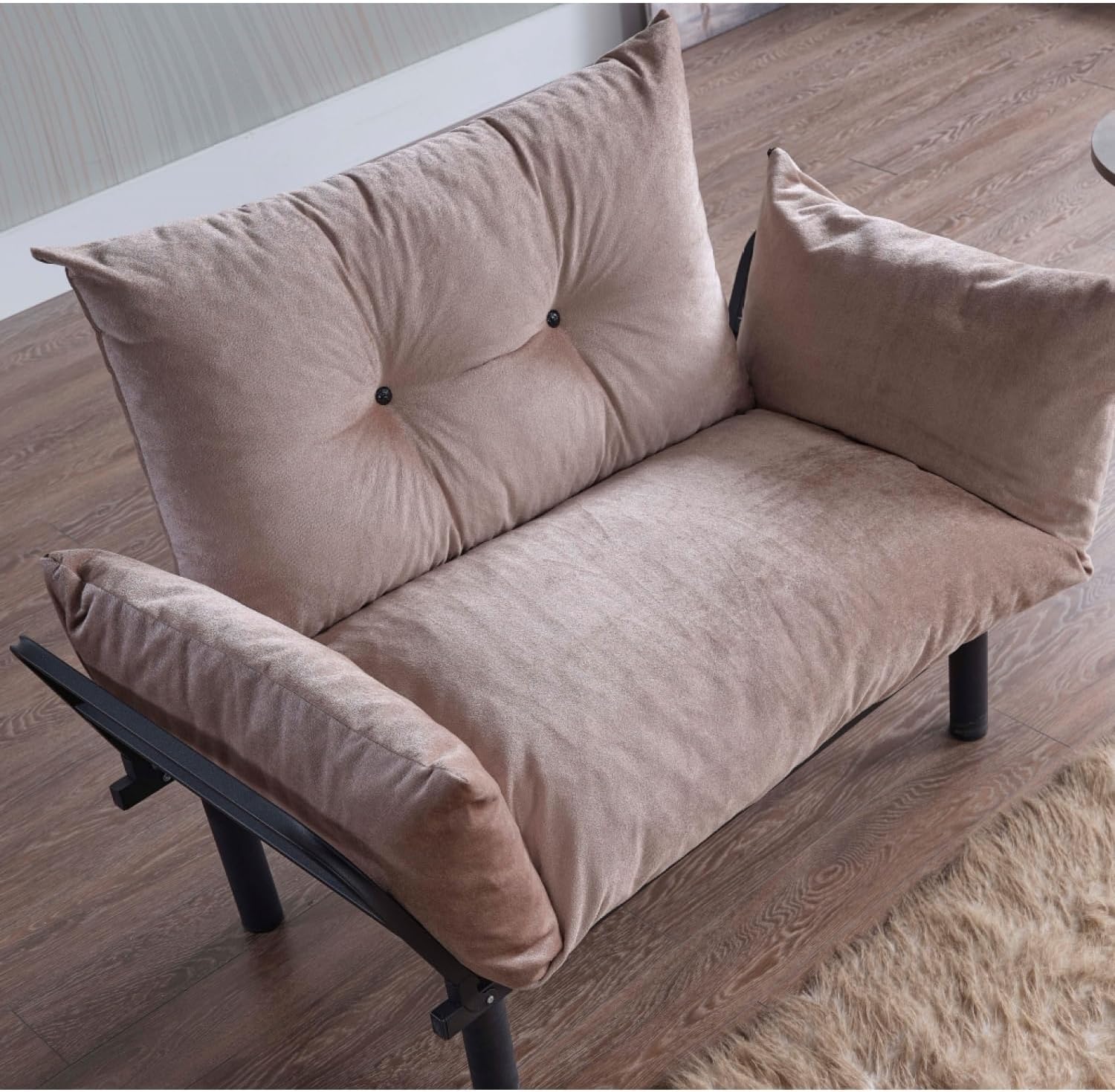 Sona Futon Love Seat in Beige: Compact Metal Futon Perfect for Small Spaces