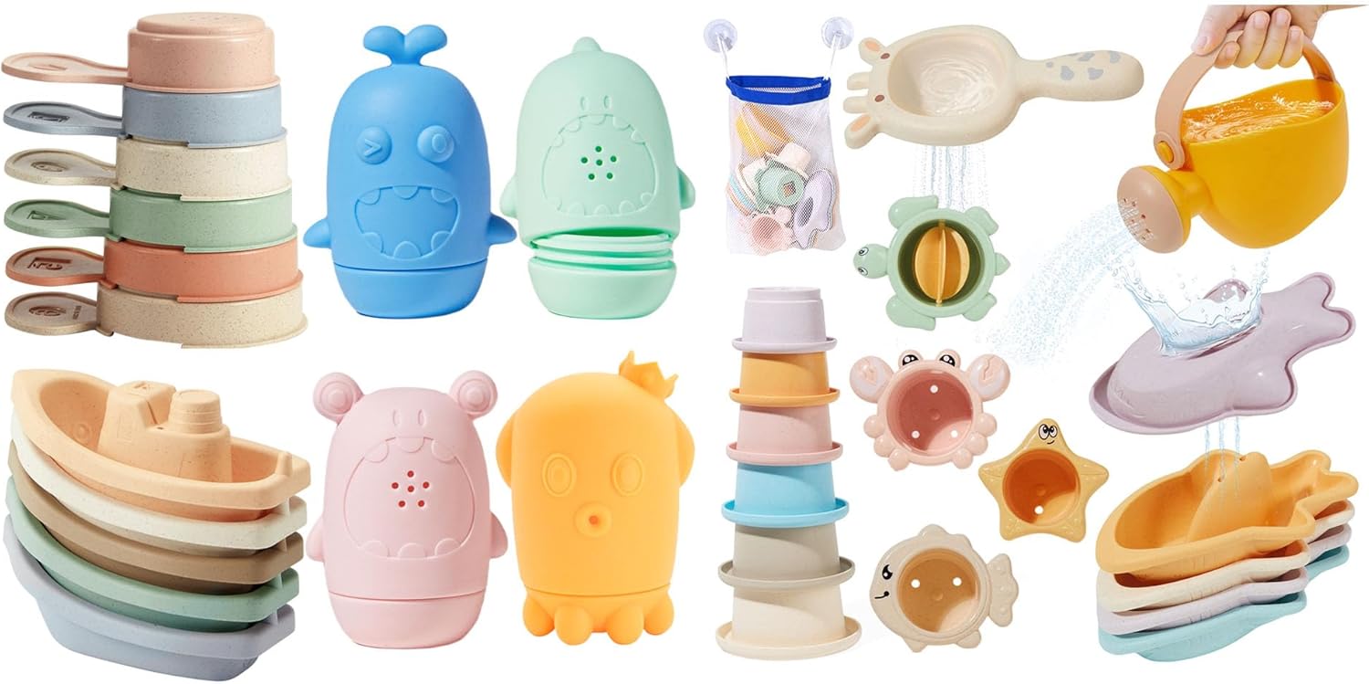 15 PCS Mold Free Toddler Bath Toys & 16PCS Baby Bath Toys