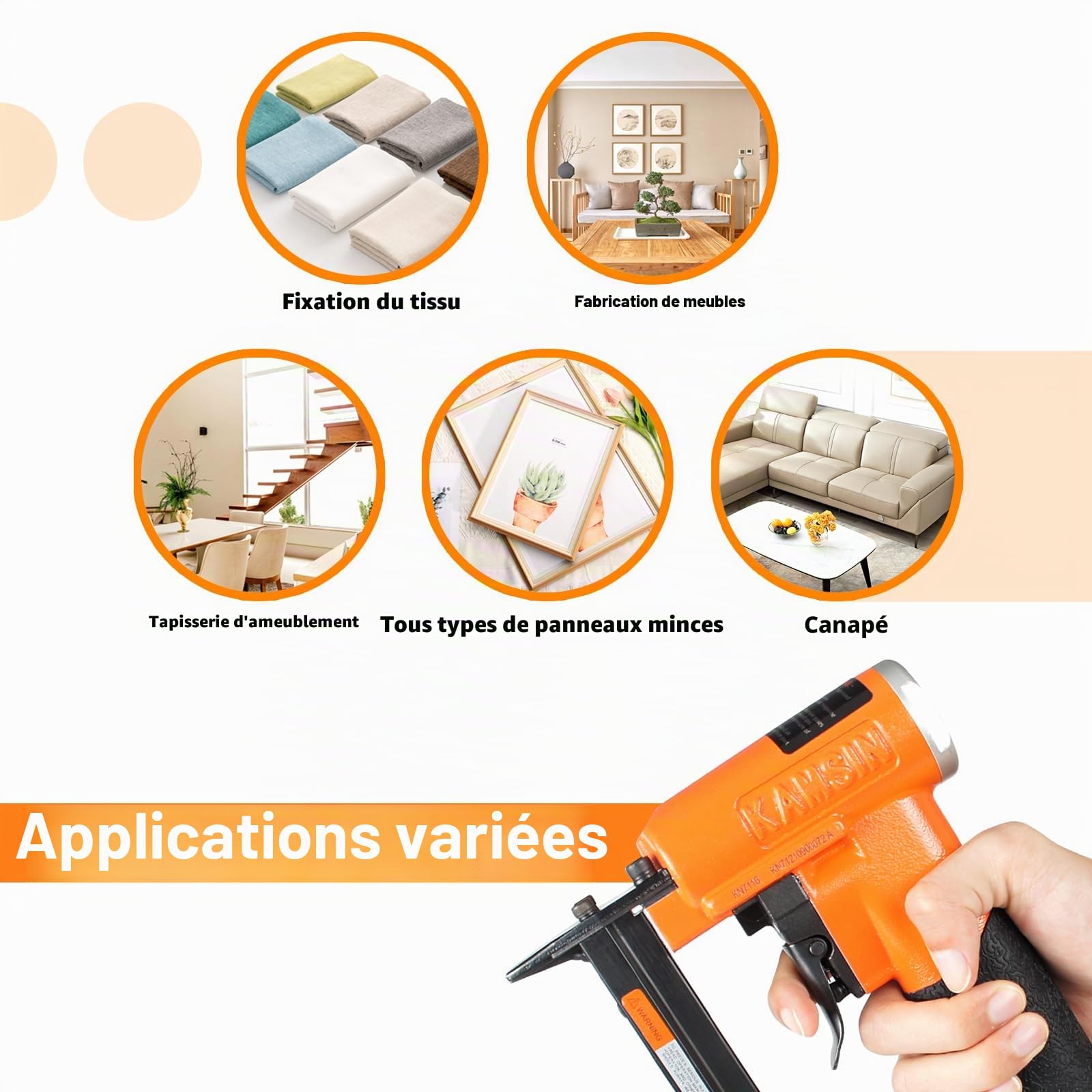KAMSIN KN7116 Agrafeuse pneumatique pour meubles, calibre 22 Type 71, couronne de 9,0 mm, agrafeuse pneumatique pour meubles, tissus, bricolage